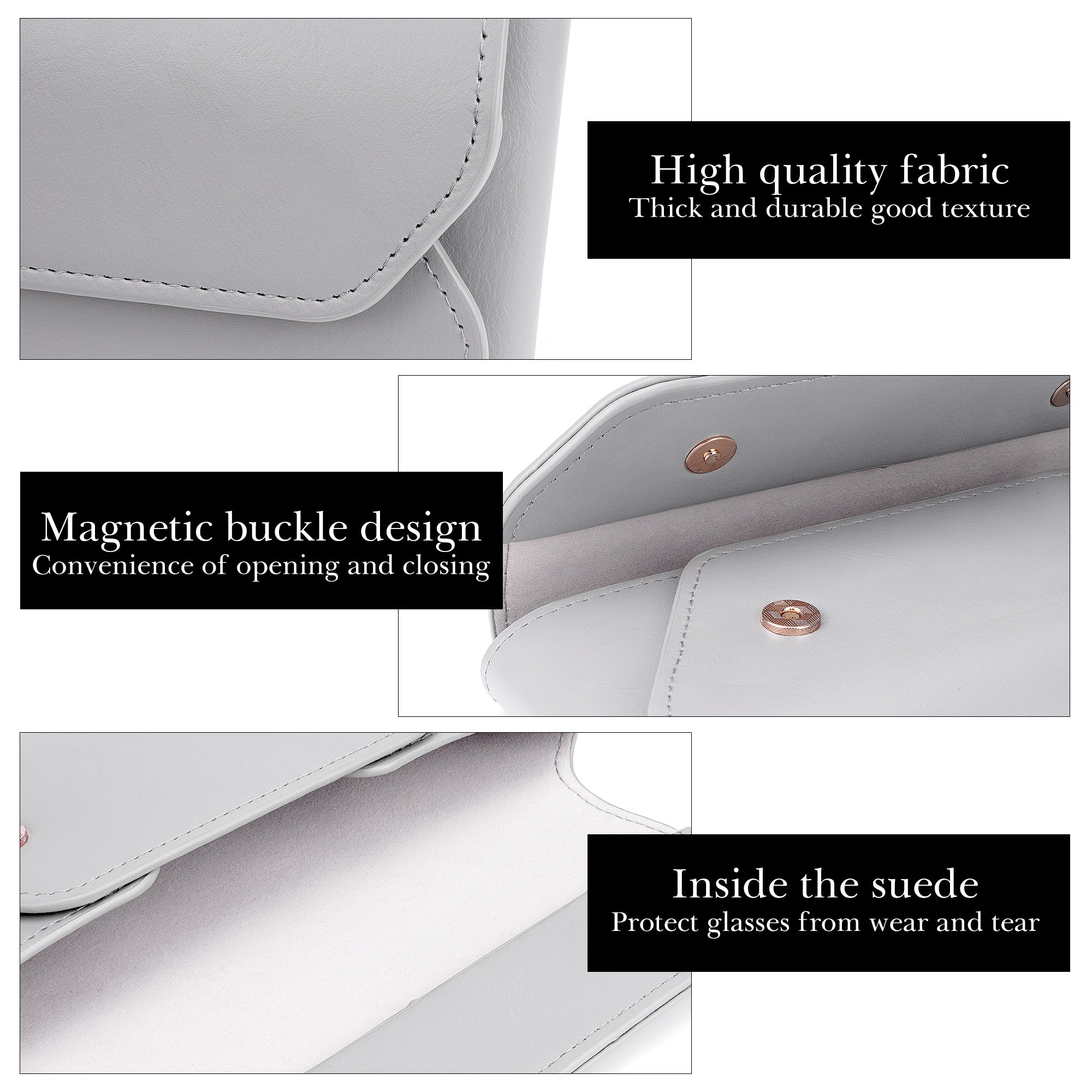 Extra Large Sunglasses Pouch Case, Vegan Leather Sun Glasses Organizer Soft Bag Compatible with Gucci GG0595S GG0875S GG0351S GG1087S RayBan RB4840S RB2132 RB3707 (XL, Grey)