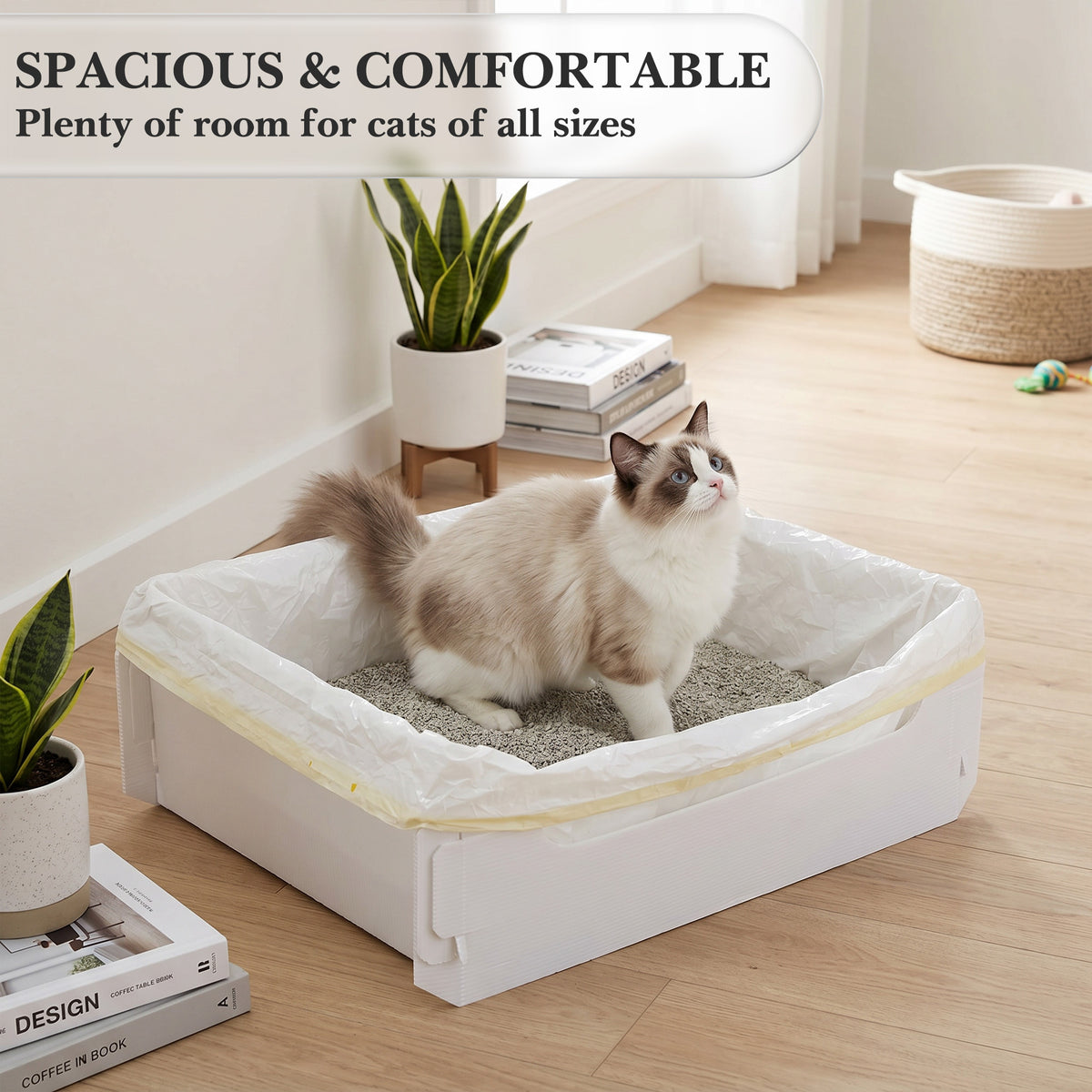 2 Pack Foldable Disposable Cat Litter Box with 10 Leakproof Liners, Portable Travel Kitty Litter Tray for Car, Hotel, Camping, Temporary Indoor Use