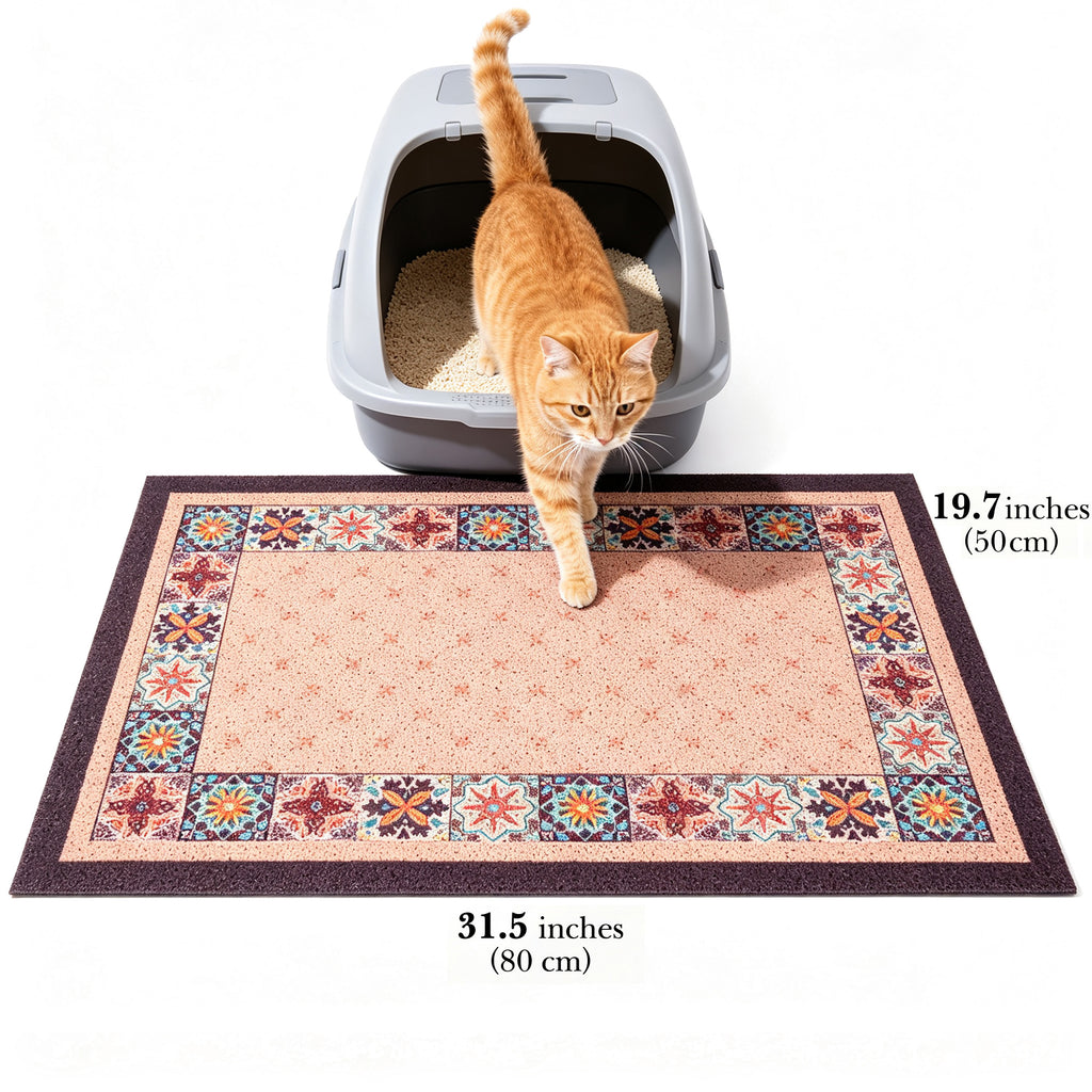 Decorative Cat Litter Mat 19.7 x 31.5 Inches, Traps Scattered Litter, Non-Slip PVC Backing, Easy-to-Clean Floor Protector, Indoor Cat Flooring Accessory