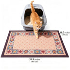 Decorative Cat Litter Mat 19.7 x 31.5 Inches, Traps Scattered Litter, Non-Slip PVC Backing, Easy-to-Clean Floor Protector, Indoor Cat Flooring Accessory