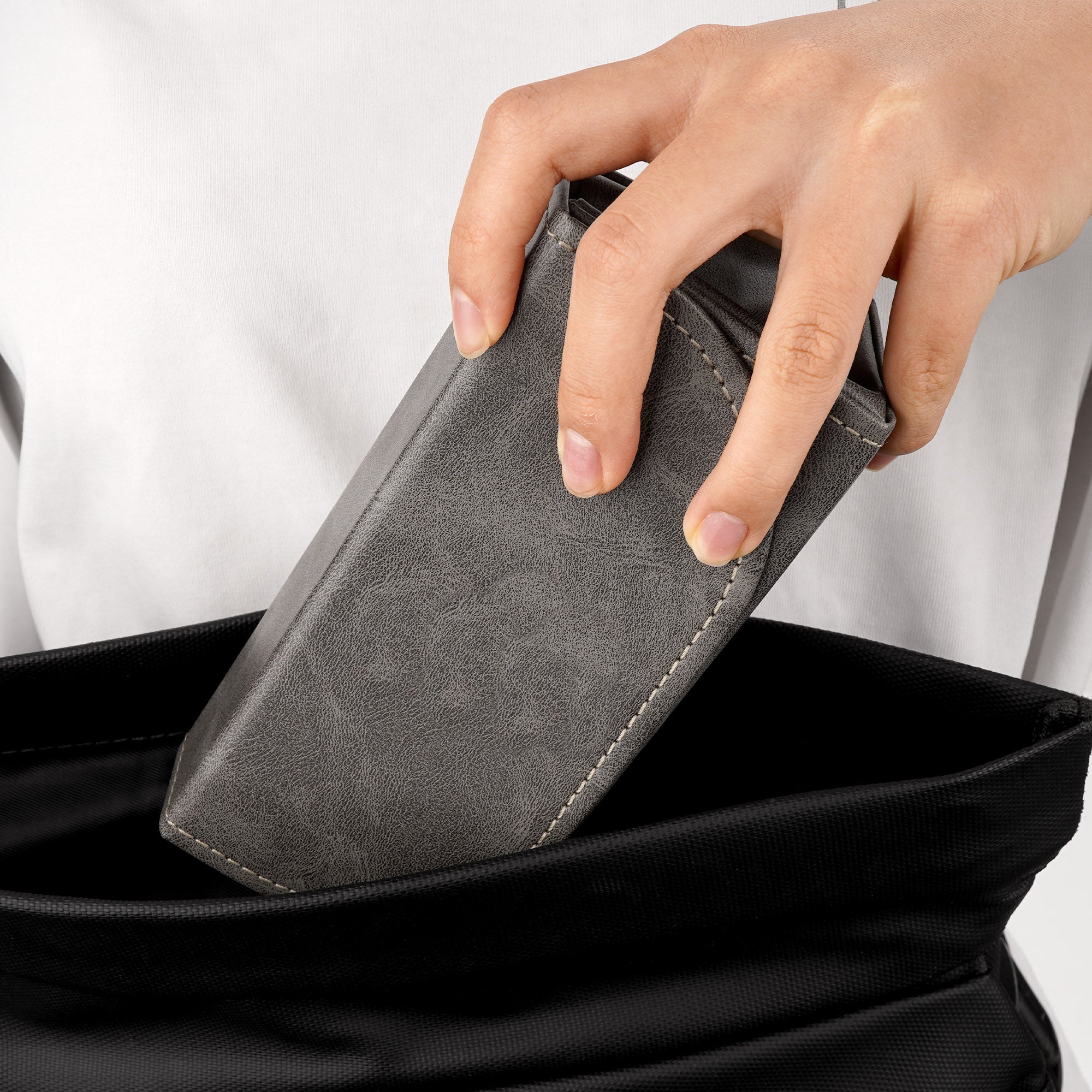 Extra Large Sunglasses Pouch Case, Grey Vegan Leather Eyewear Organizer Soft Bag Compatible with Rayban RB4401D/RBS0101S/RB8097/RB8089/RB4098