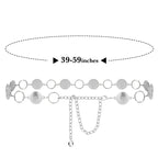 Plus Size Chain Belt for Women, Round Pieces Metal Chain Belt Women Belly Waist Chains, Extra Long Body Chain, 39-59 Inch Adjustable Chunky Belt Chain (XXL, Silver)
