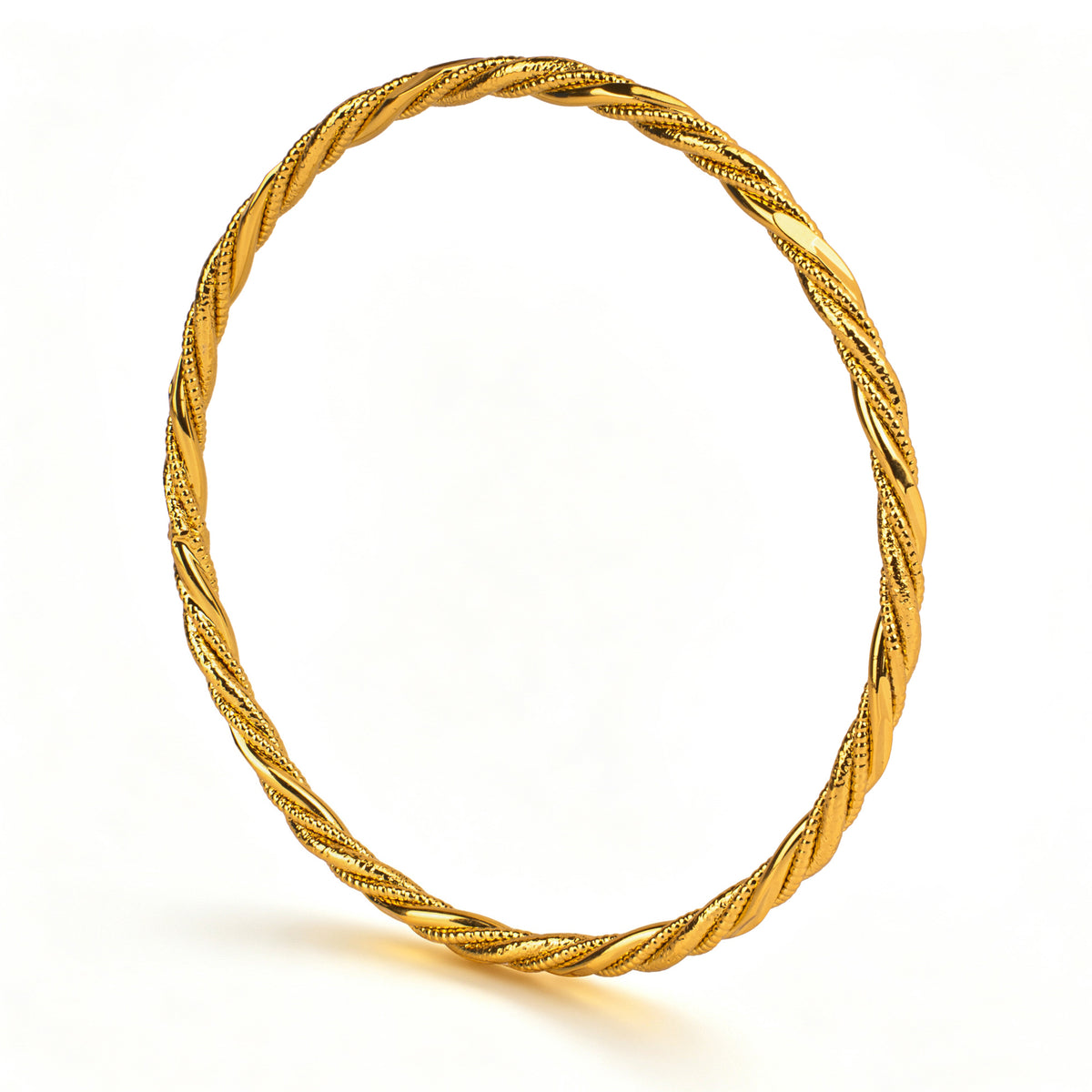 Gold Bangle Bracelet for Women, Extra Large Closed Bangle, Twisted Texture Bracelet for Plus Size Thick Wrists, 2.76 Inch Inner Diameter