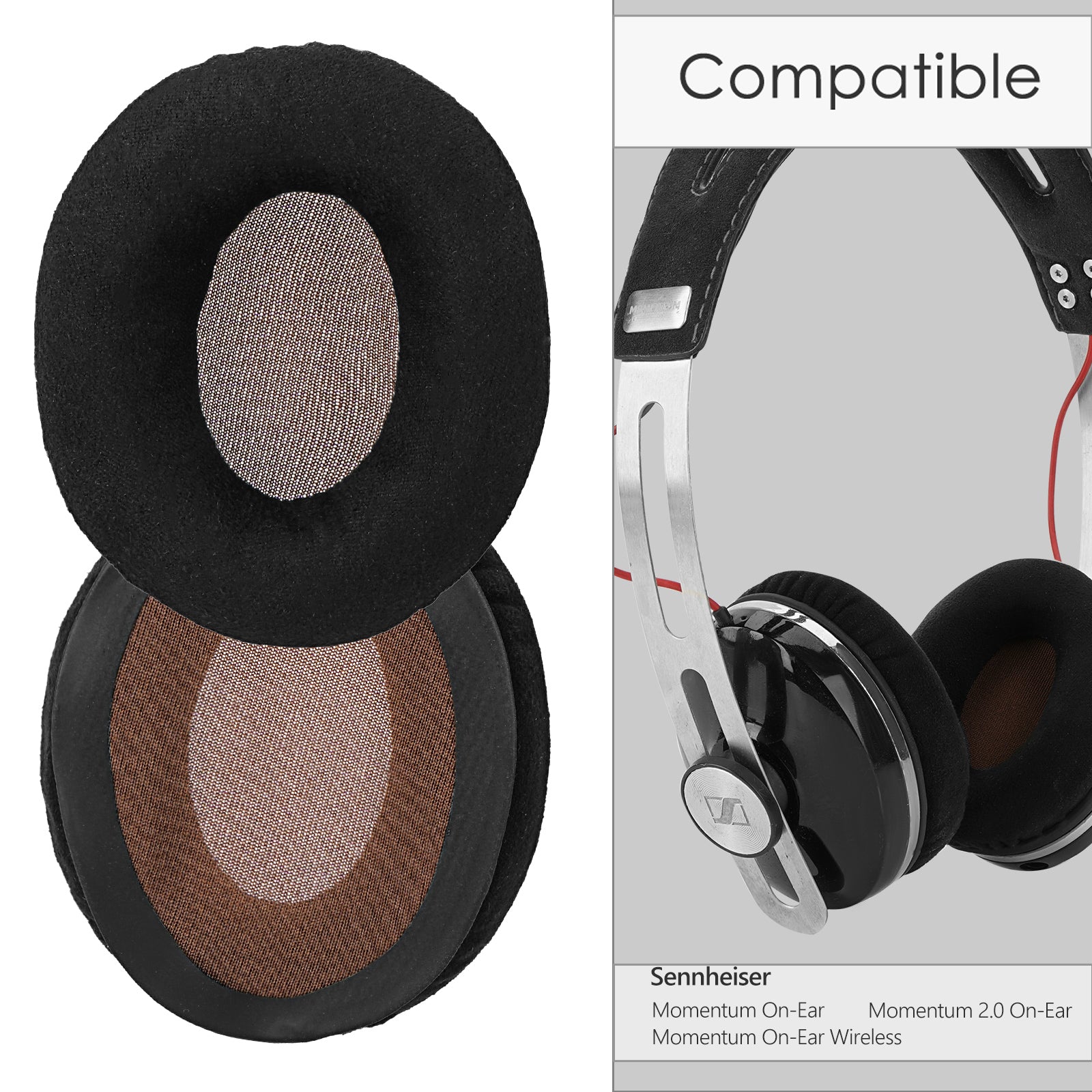 Linkidea Ear Pads for Sennheiser Momentum On-Ear, Momentum 2.0 On-Ear, HD1 On-Ear Headphones, Replacement Ear Cushions (Velour / Black)