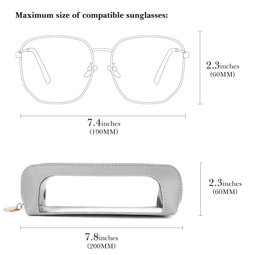 Extra Large Sunglasses Pouch Case, Vegan Leather Clear Sun Glasses Organizer Soft Bag Compatible with RB3026 RB3025 RB3689 FT0783 FT0783 FT0965 GG1422S GG1440S (XXL, Grey)