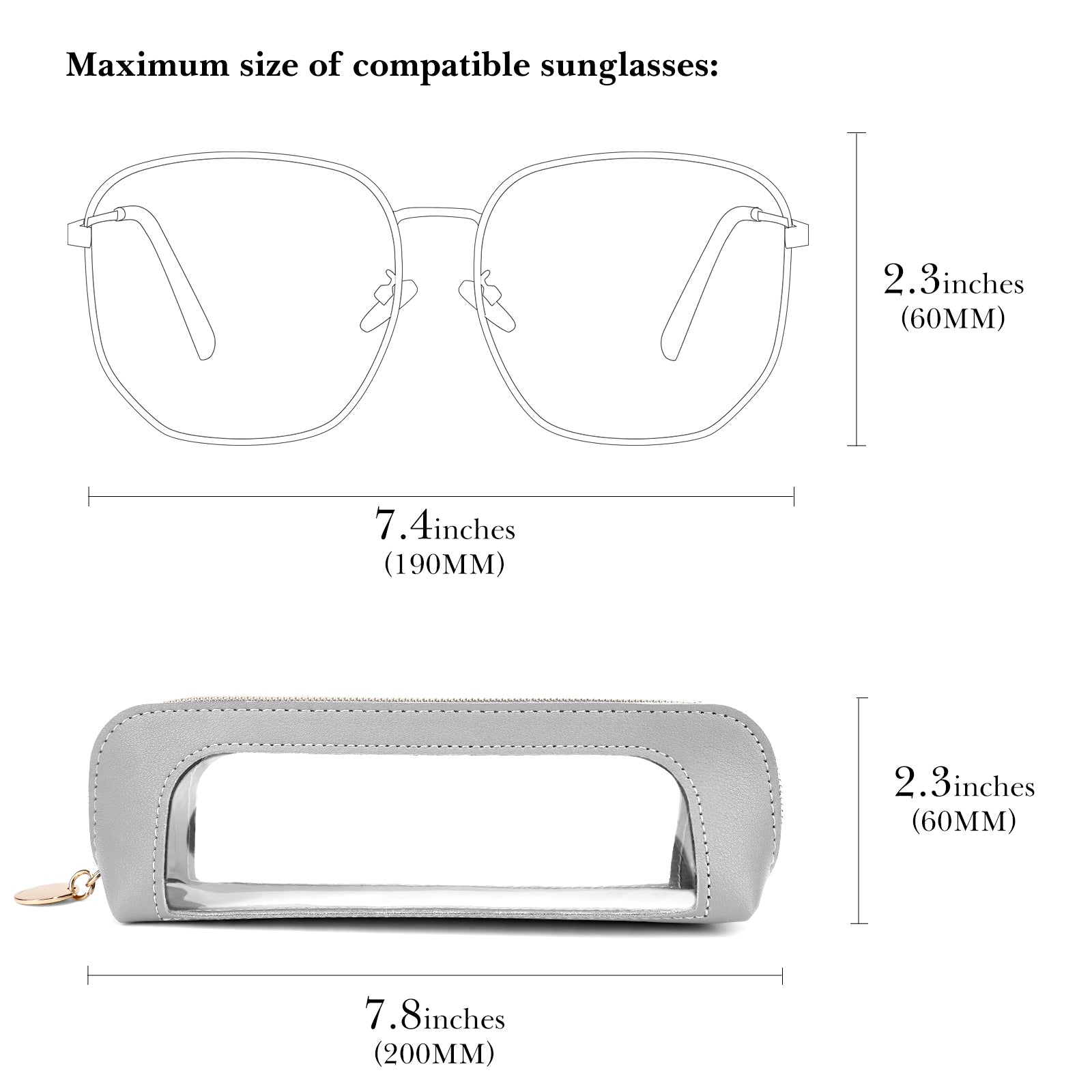 Extra Large Sunglasses Pouch Case, Vegan Leather Clear Sun Glasses Organizer Soft Bag Compatible with RB3026 RB3025 RB3689 FT0783 FT0783 FT0965 GG1422S GG1440S (XXL, Grey)