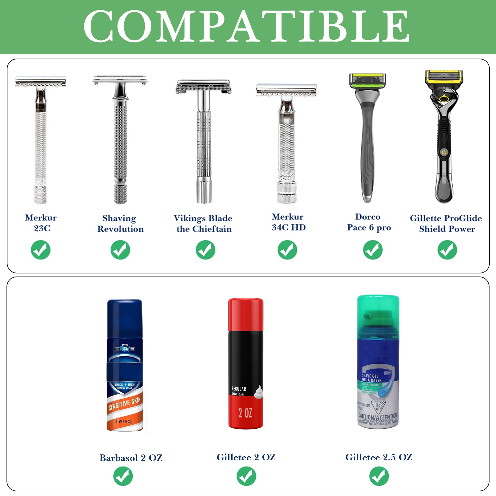 Linkidea Wall Mount Razor & Shaving Cream Holder, Shaver Gel Storage Organizer for Bathroom, Compatible with Vikings Blade Chieftain, Merkur Classic MK-23C (White)
