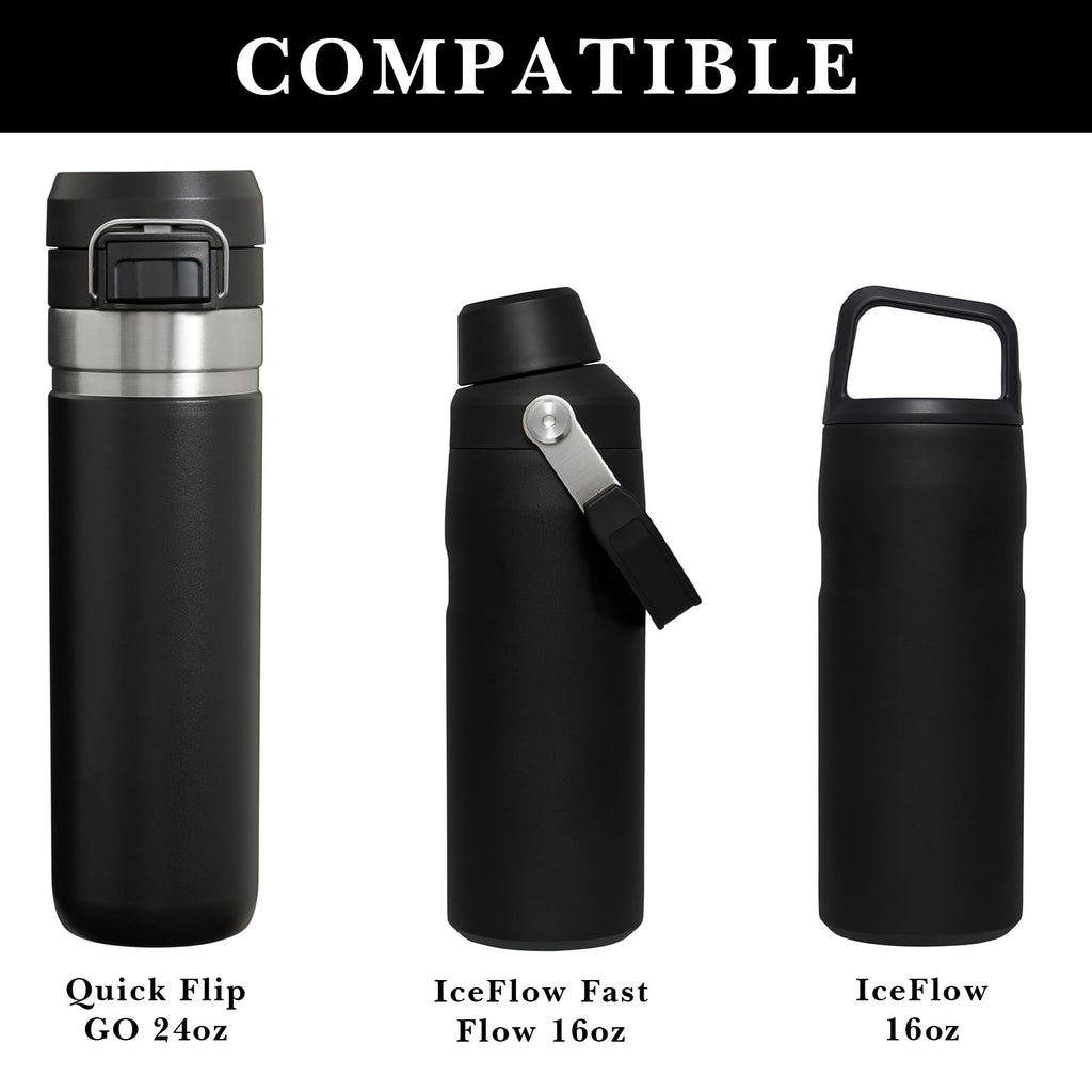 Linkidea 2 Pack Water Bottle Boot Compatible with Stanley Quick Flip GO 24oz, IceFlow Fast Flow 16oz, Silicone Water Bottle Bottom Bumper Protector (Black)