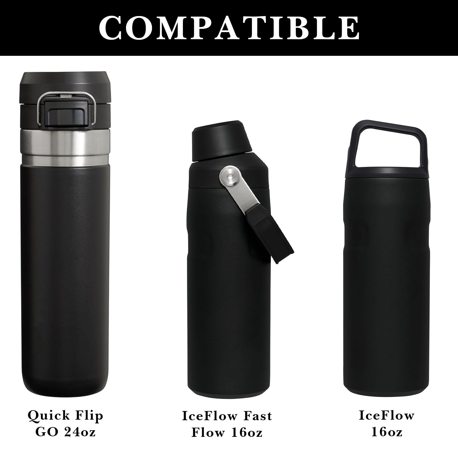 Linkidea 2 Pack Water Bottle Boot Compatible with Stanley Quick Flip GO 24oz, IceFlow Fast Flow 16oz, Silicone Water Bottle Bottom Bumper Protector (Black)