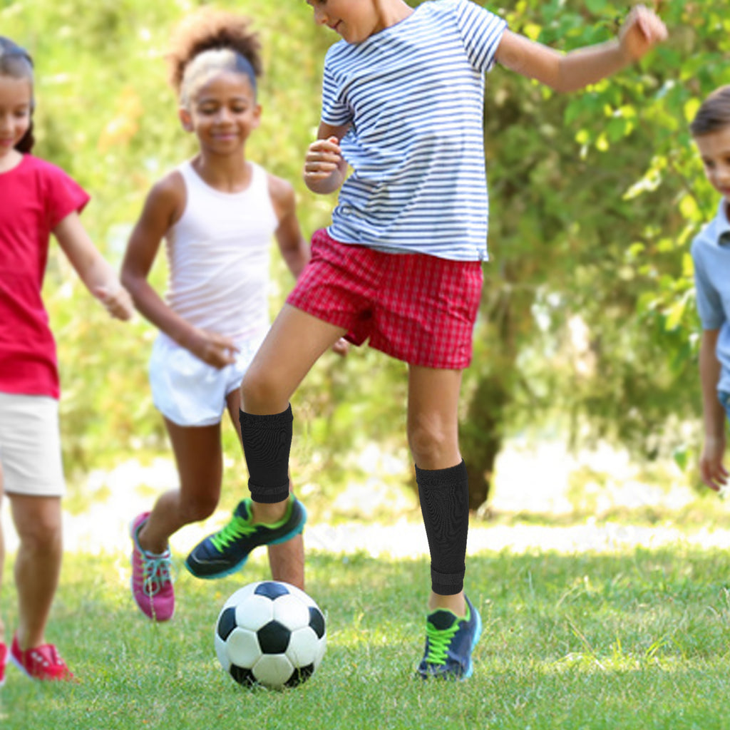 Linkidea Kids Soccer Leg Sleeve with Shin Guard Straps, Elastic Compatible with Grip Socks, Best Alternative to Soccer Athletic Socks for Child 6-8 Years (Black)