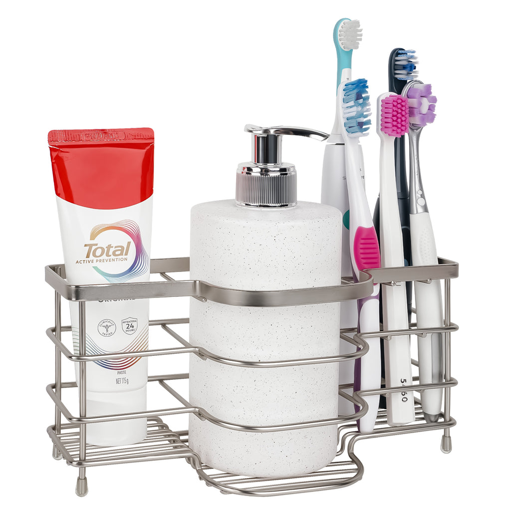 Linkidea Stainless Steel Electric Toothbrush Stand for Shower Bathroom, Wall Mounted Tooth Brush Holder, 7 Slots Multifunctional Organizer for Razor, Shaver, Comb