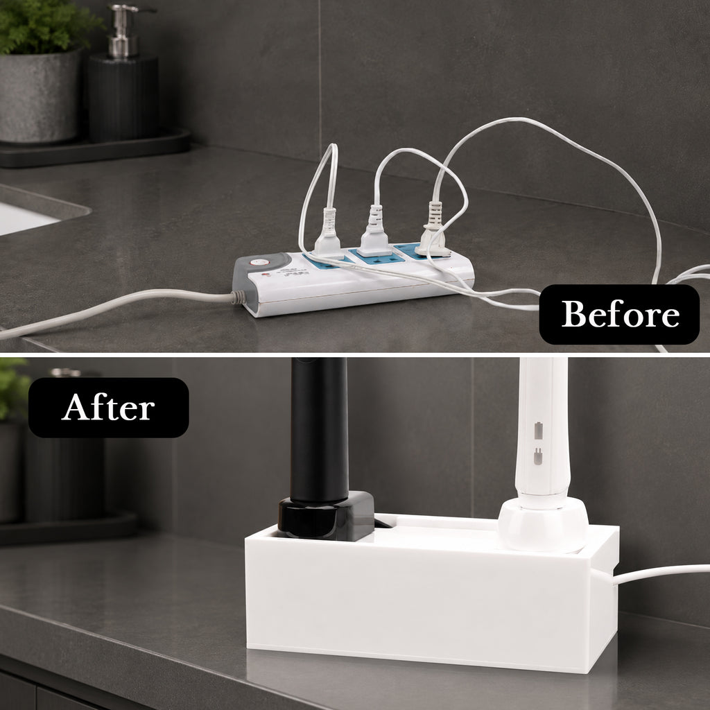 Linkidea Small Cable Management Box for Bathroom, Electric Toothbrush Charger Organizer & Cord Hider, Vanity Countertop Storage Case for Mini Power Strip (Box Only, No Power Strip Included)