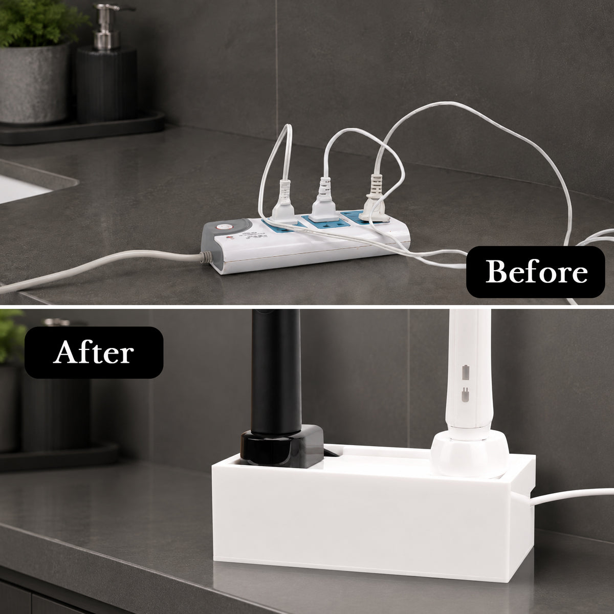 Linkidea Small Cable Management Box for Bathroom, Electric Toothbrush Charger Organizer & Cord Hider, Vanity Countertop Storage Case for Mini Power Strip (Box Only, No Power Strip Included)