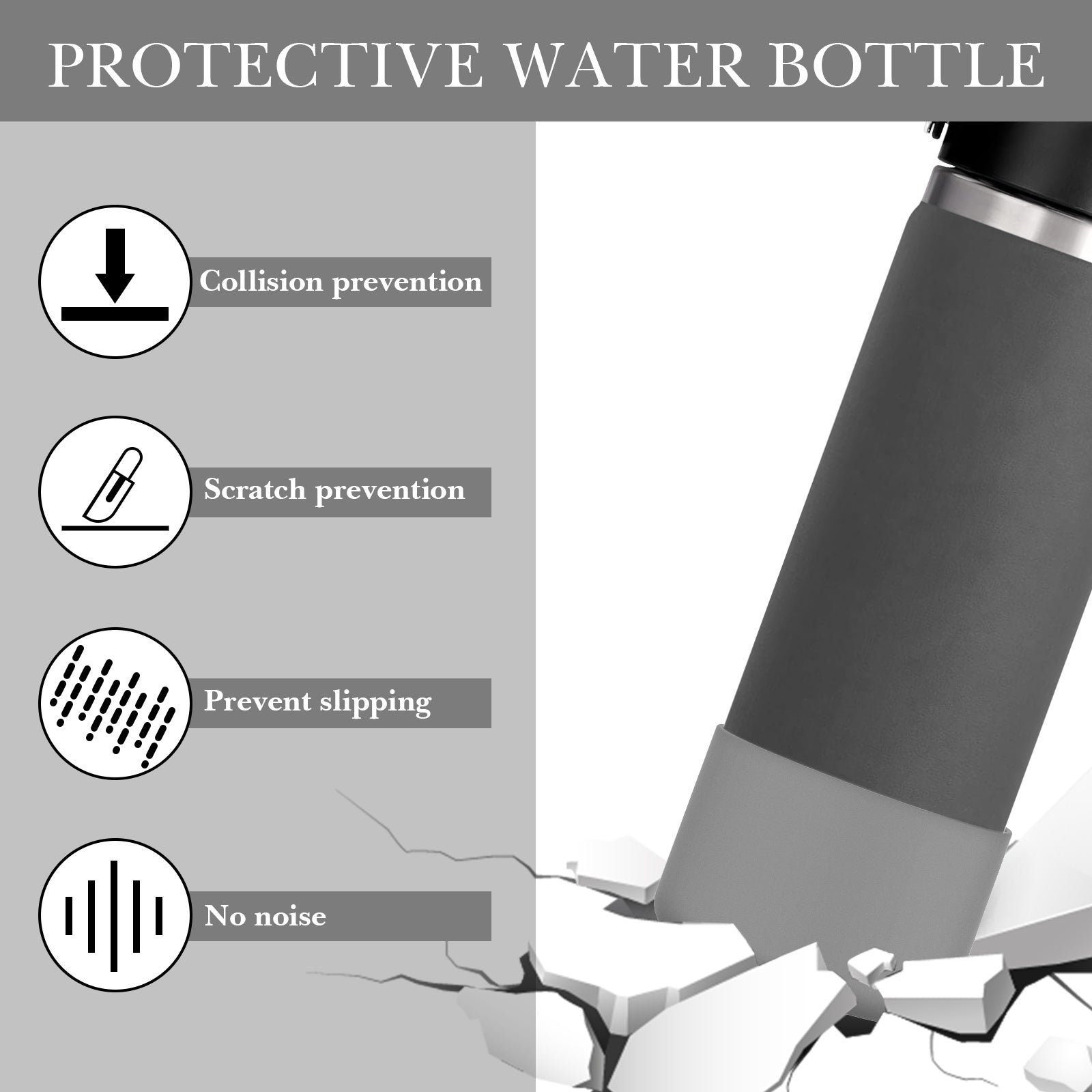 Linkidea 2 Pack Water Bottle Boot Compatible with Hydro Flask Wide Mouth 12oz/14oz/16oz/18oz/20oz, Silicone Bottle Bottom Sleeve Bumper Protector (Gray)