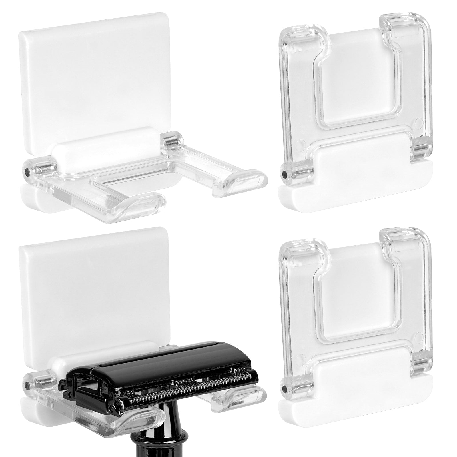 Linkidea 4 Pack Plastic Razor Holder for Bathroom, Compatible with Harry's 5 Blade, DORCO Dorco Pace 6 Pro, Gillette, Foldable Shaver Stand (White)