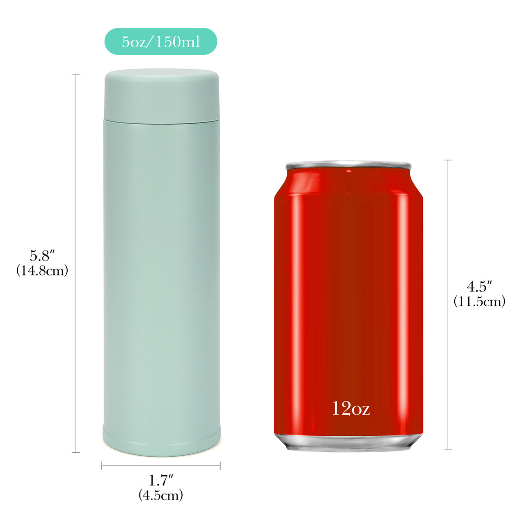 Linkidea 5oz (150ml) Mini Water Bottle, Small Vacuum Insulated Stainless Steel Water bottle for Hot & Cold Drinks, Thermo Flask Fit Handbag, Purse and Pocket (Light Green)