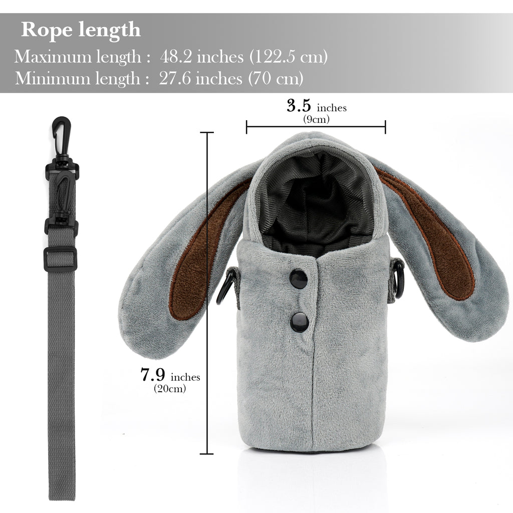 Linkidea Plush Water Bottle Carrier with Strap Compatible with Thermos FUNTAINER Steel/Tritan 12oz/16oz, Warm Gray Rabbit Waterbottle Sling Bag Holder with Shoulder Strap
