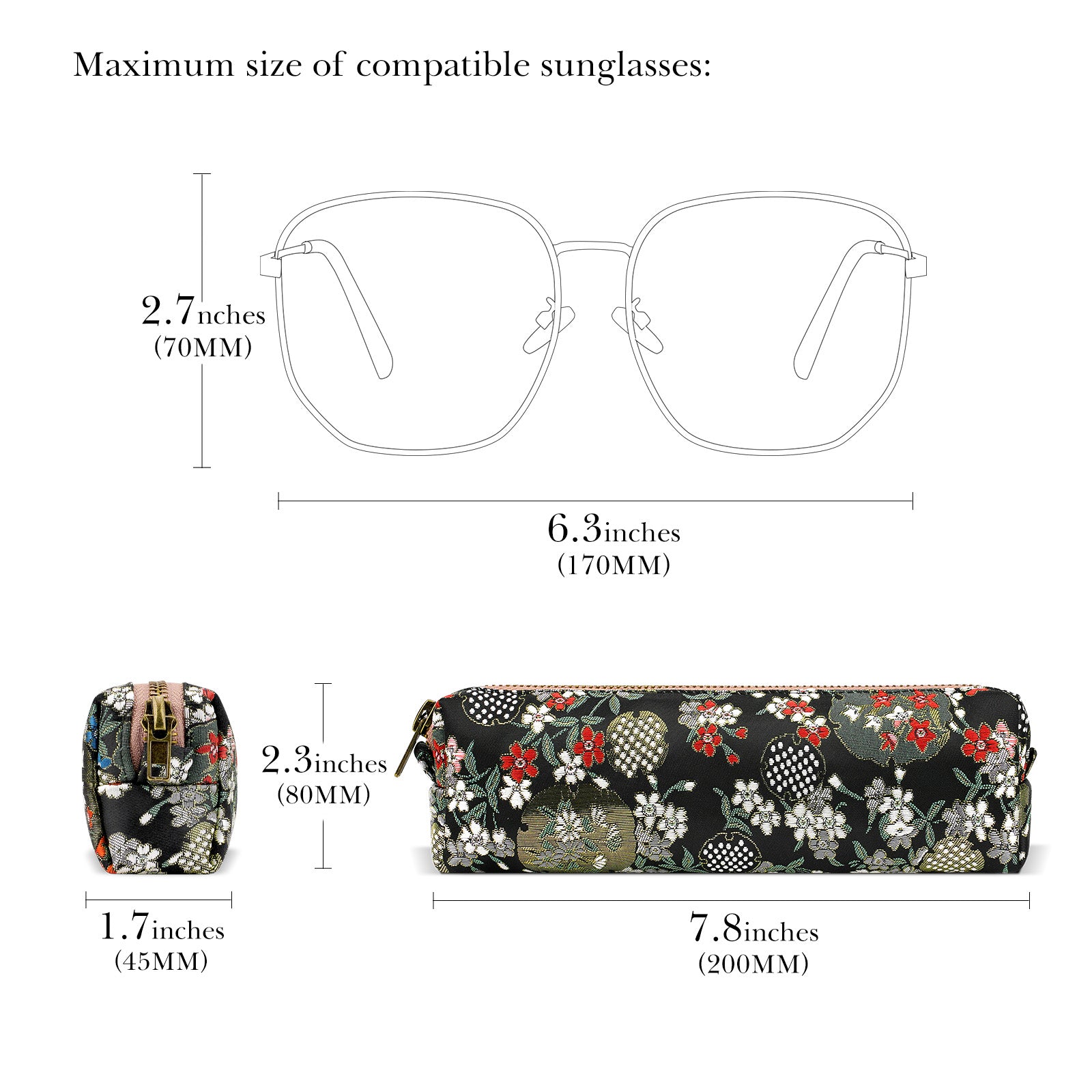 Extra Large Sunglasses Case, Travel Eyewear Storage Organizer Pouch Soft Bag Compatible with Rayban RB1973 RB3447N RB3765 Randolph CR176 CR257 (Cotton-Linen, Black)