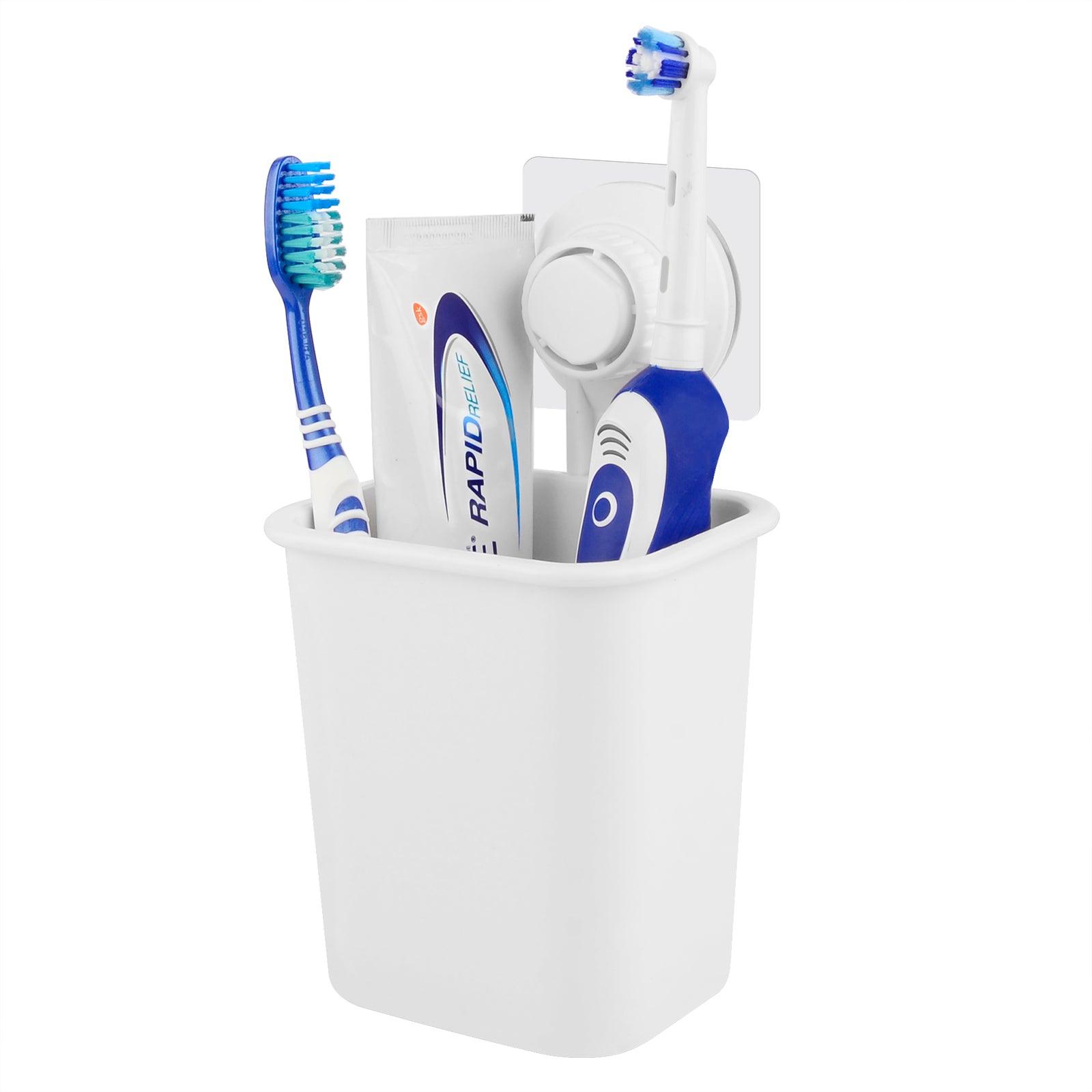 Linkidea Suction Cup Toothbrush Holder with Adhesive Paster, Wall Mounted Electric Toothbrush Holder for Bathroom, Toothpaste and Razors Stand Shower Organizer for RV (White)