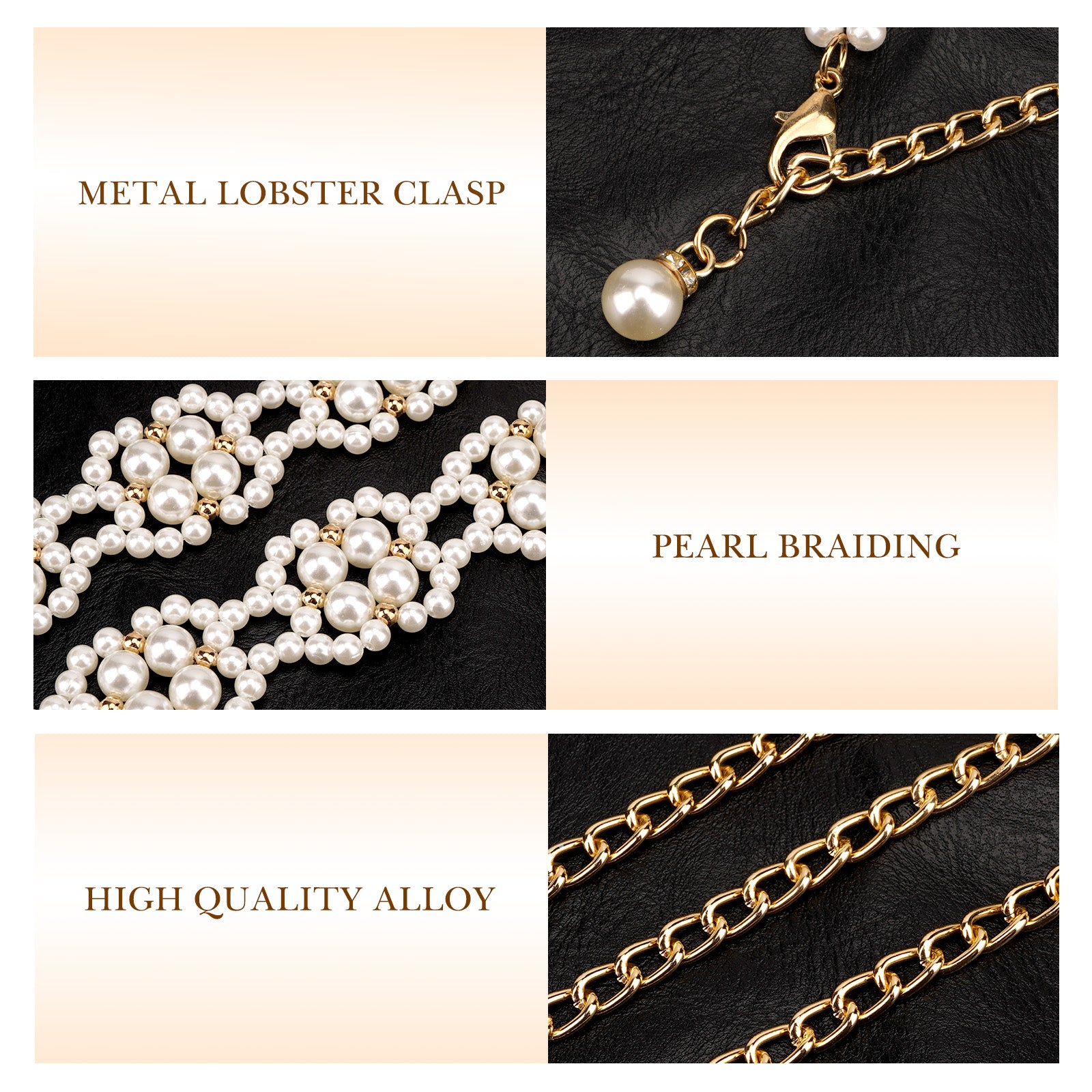 Large Waist Belt for Women, 26.8-39.4 Inch Metal Adjustable Chunky Waist Chains, Gold Color and White Pearl Fashion Jewelry Accessory