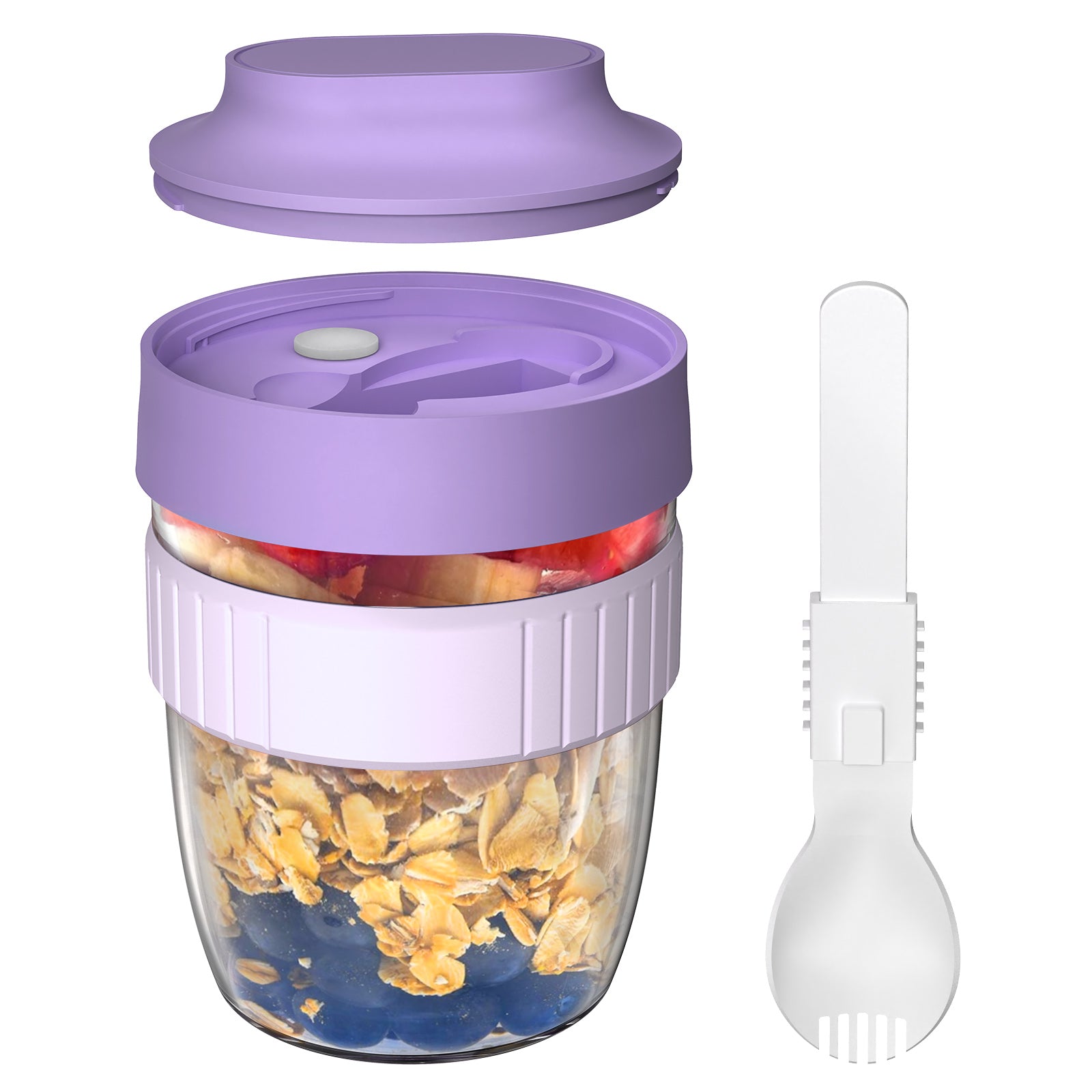 Linkidea Overnight Oats Containers with Lids, 19.2 oz Airtight Plastic Yogurt Cups with Spoons and Lids, Portable Overnight Oat Container for Milk, Cereal, Fruit, Yogurt, Fits Work/Picnic (Purple)