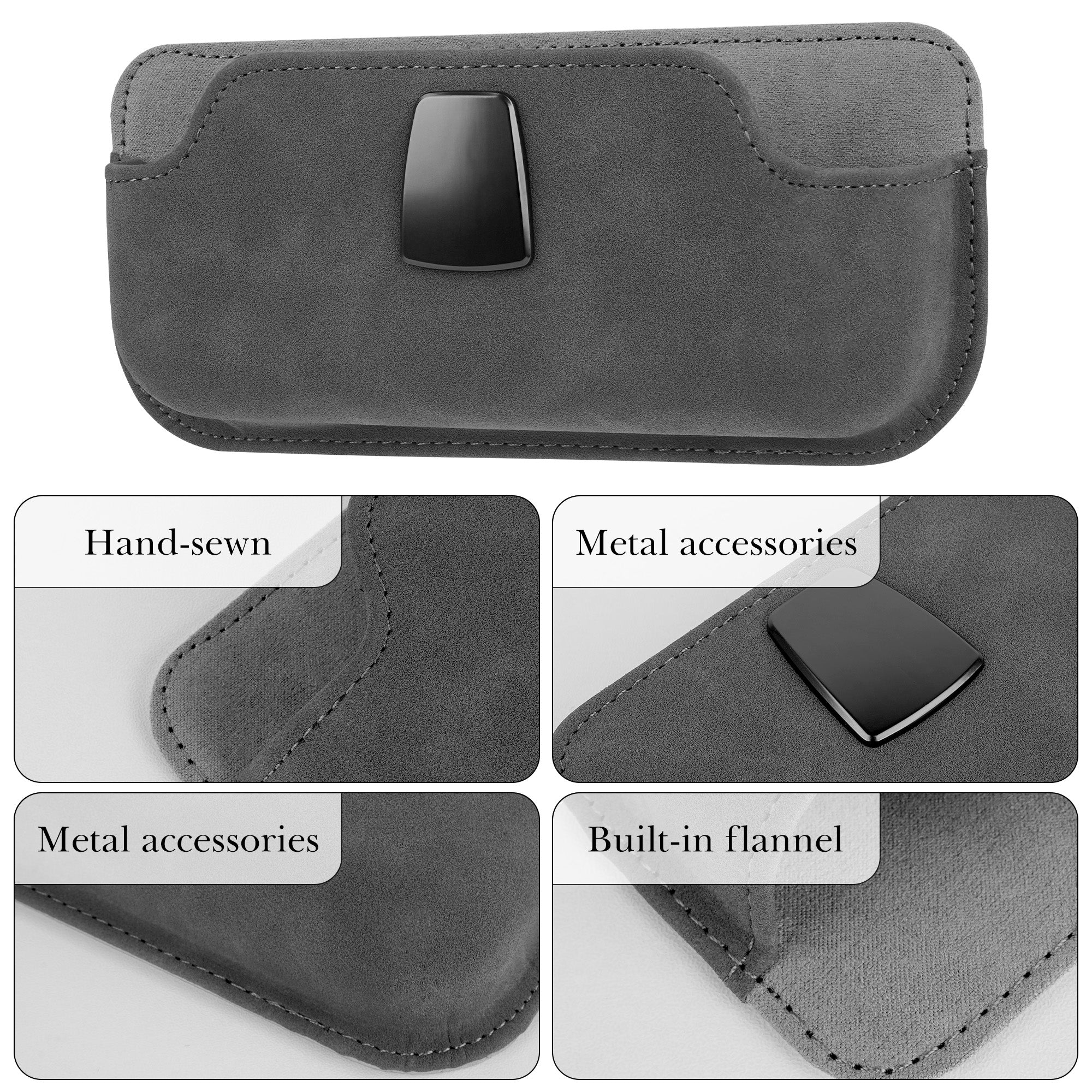 Extra Large Car Sunglasses Holder, Plush Lined Eyewear Storage Auto Accessories with Sided Adhesive Pads , Scratch Protection (Grey)