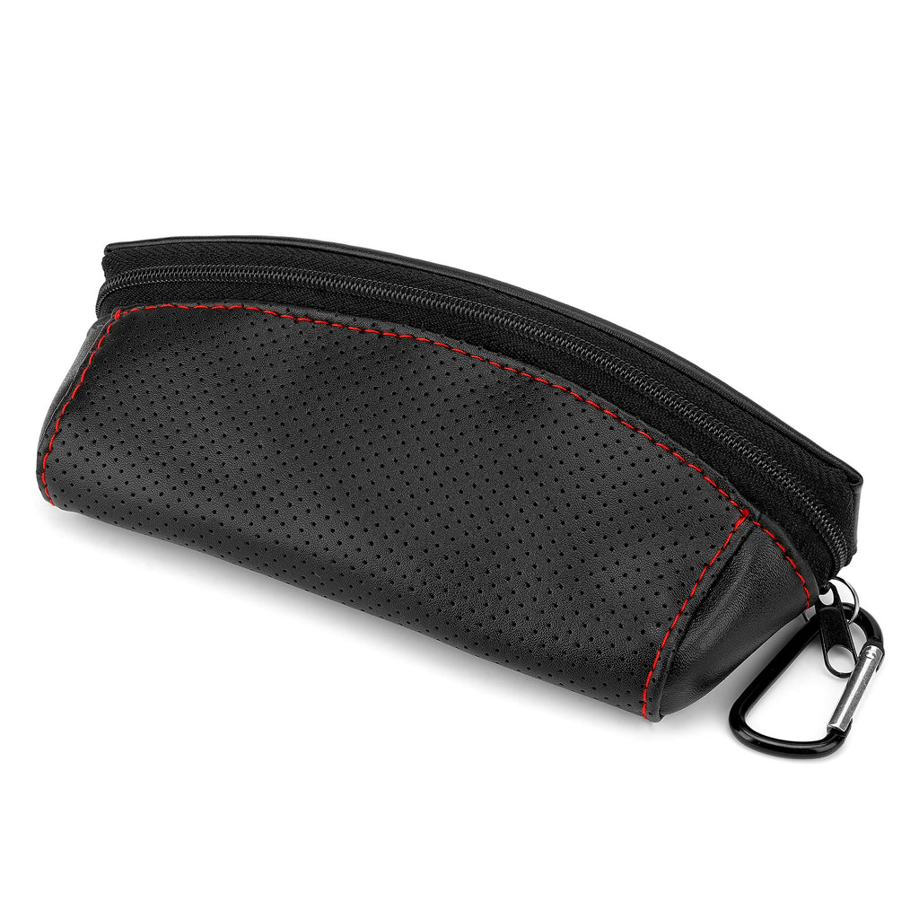 Sunglasses Pouch Bag with Carabiner, Black Vegan Leather Sunwear Storage, Travel Soft Sunglasses Case Holder Compatible with Rayban RB4394M/RB8360M/RB2140/RB2140