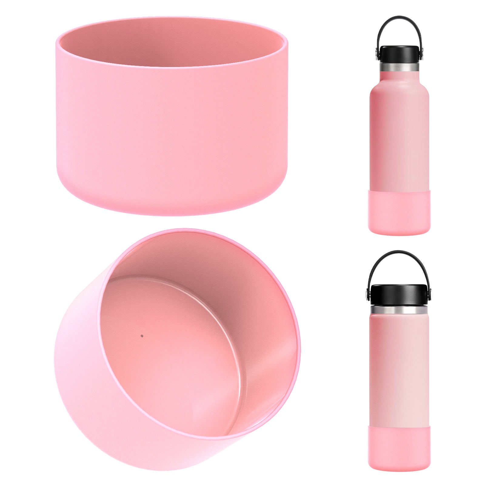 Linkidea 2 Pack Water Bottle Boot Compatible with Hydro Flask Wide Mouth 12oz/14oz/16oz/18oz/20oz, Silicone Bottle Bottom Sleeve Bumper Protector (Light Pink)