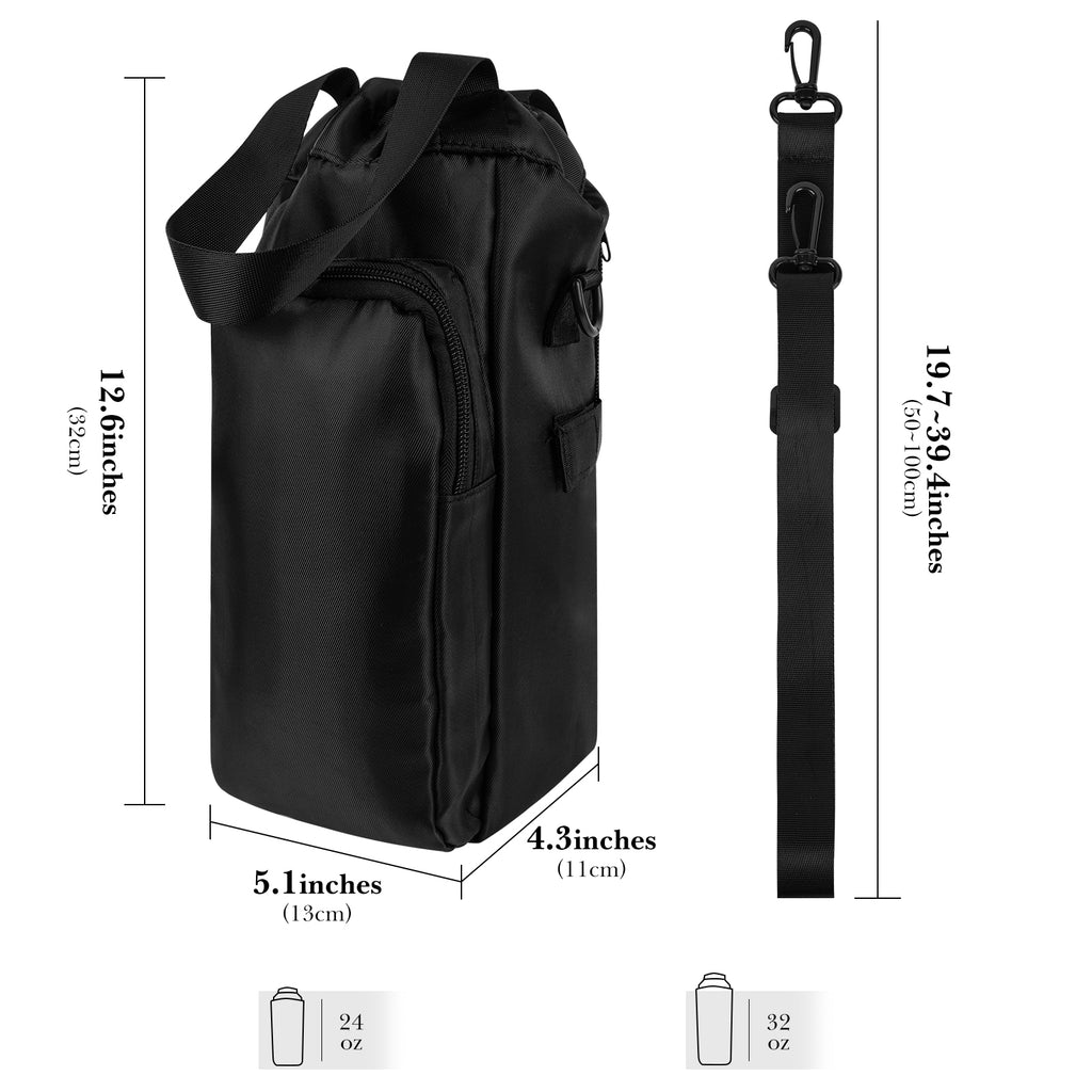 Linkidea Blender Storage Bag, Portable Drawstring Bottle Holder with Shoulder & Hand Strap, Travel Shaker Container Pouch Compatible with 24-32 oz Bottles (Black)