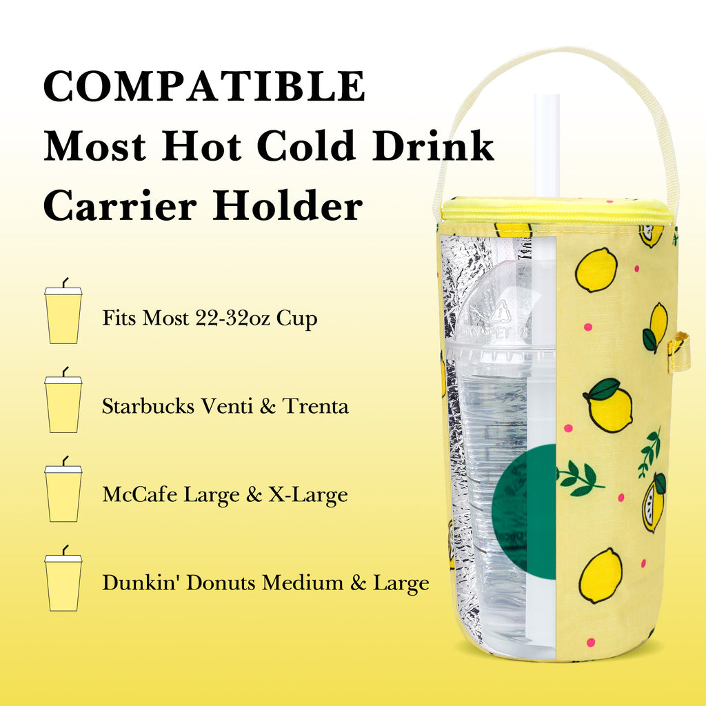 Linkidea Iced Coffee Cup Carrier Holder Compatible with Starbucks Venti and Trenta, Dunkin'Donuts, Oxford Cloth Drink Cooler Warmer Bag for 22oz - 32oz Coffee Beverage Drinks Cup, Yellow