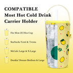 Linkidea Iced Coffee Cup Carrier Holder Compatible with Starbucks Venti and Trenta, Dunkin'Donuts, Oxford Cloth Drink Cooler Warmer Bag for 22oz - 32oz Coffee Beverage Drinks Cup, Yellow