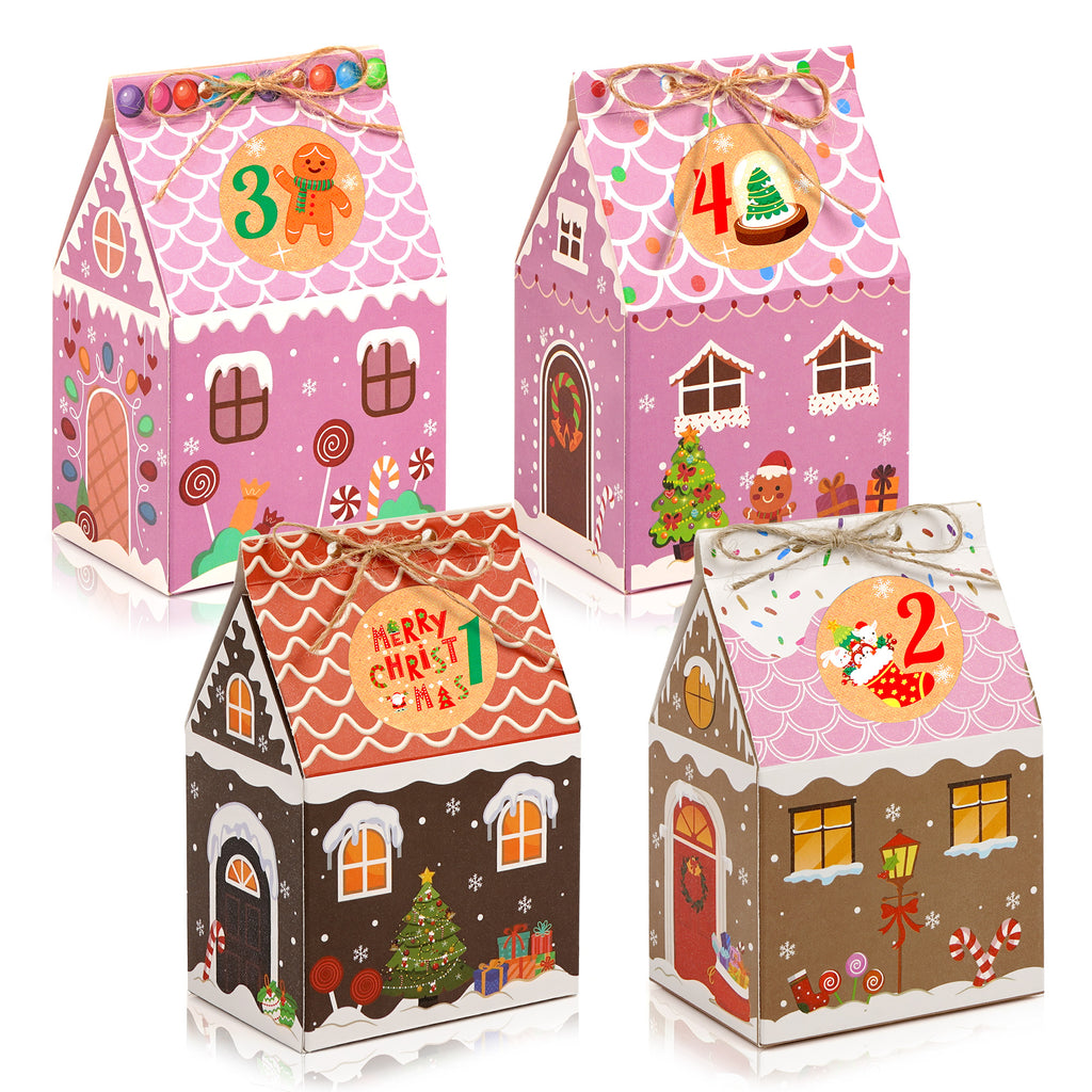 Linkidea 24 Pcs Christmas Gingerbread House Gift Boxes, Cute Holiday Candy & Treat Boxes for Family, Festive Party Gifts
