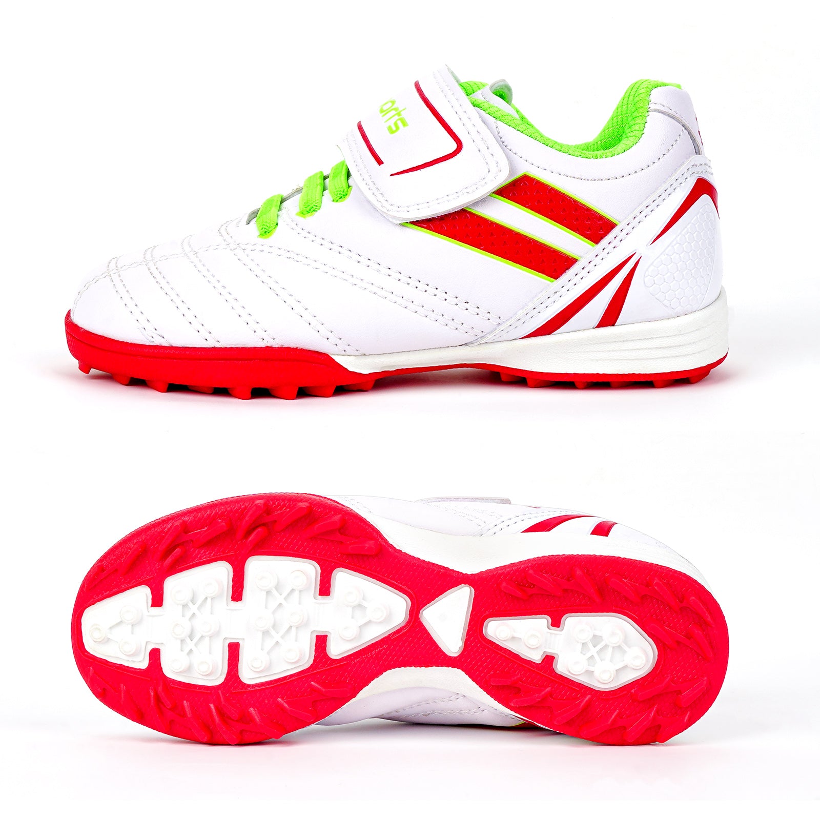Linkidea Kids TF Soccer Shoes No Laces, Laceless Turf Soccer Cleats for Unisex-child (White)