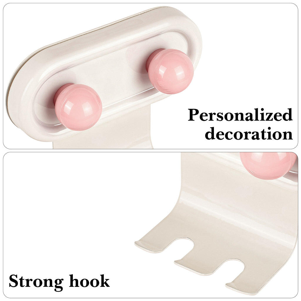 Linkidea 2 Pack Wall Mount Toothbrush Holder for Bathroom, 2 Slots Self Adhesive Iron Brush Hanger Compatible with Oral-B CrossAction, Colgate ExtraClean(Pink Dot)