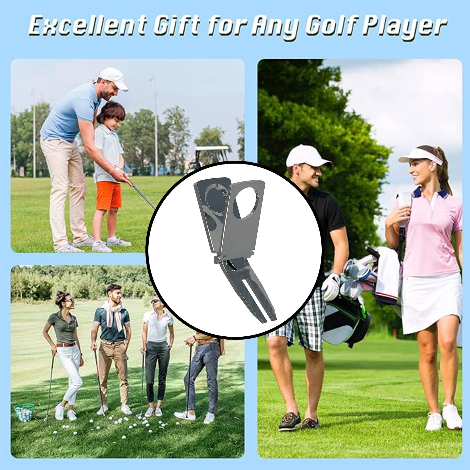 Linkidea Zinc Alloy Cigar Holder Golf Cart, Recreation Golf Plug-in Cigar Holder, Golf Cart Cigar Holder Clip Divot Tool and Ball Marker (Silver)