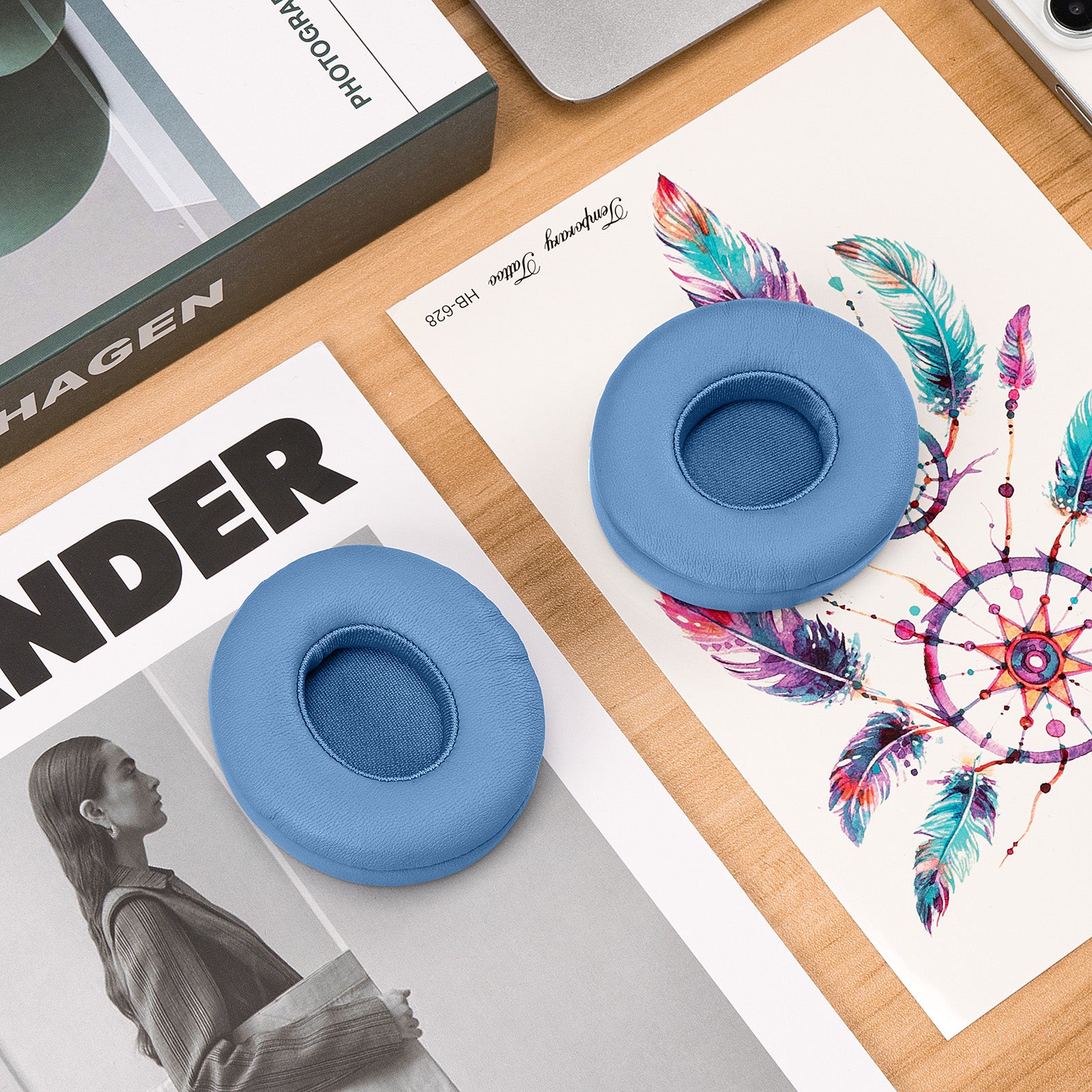Linkidea Replacement Ear Pads for Beats Solo 4 Wireless On-Ear Headphones, Ear Cushions (Protein Leather / Blue)
