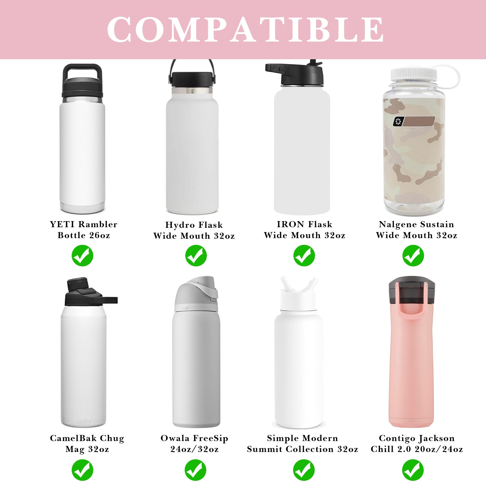 Linkidea Water Bottle Carrier with Strap Compatible with Simple Modern Summit Collection 32oz, Hydro Flask Wide Mouth, Waterbottle Sling Bag Holder with Shoulder Strap (Pink)