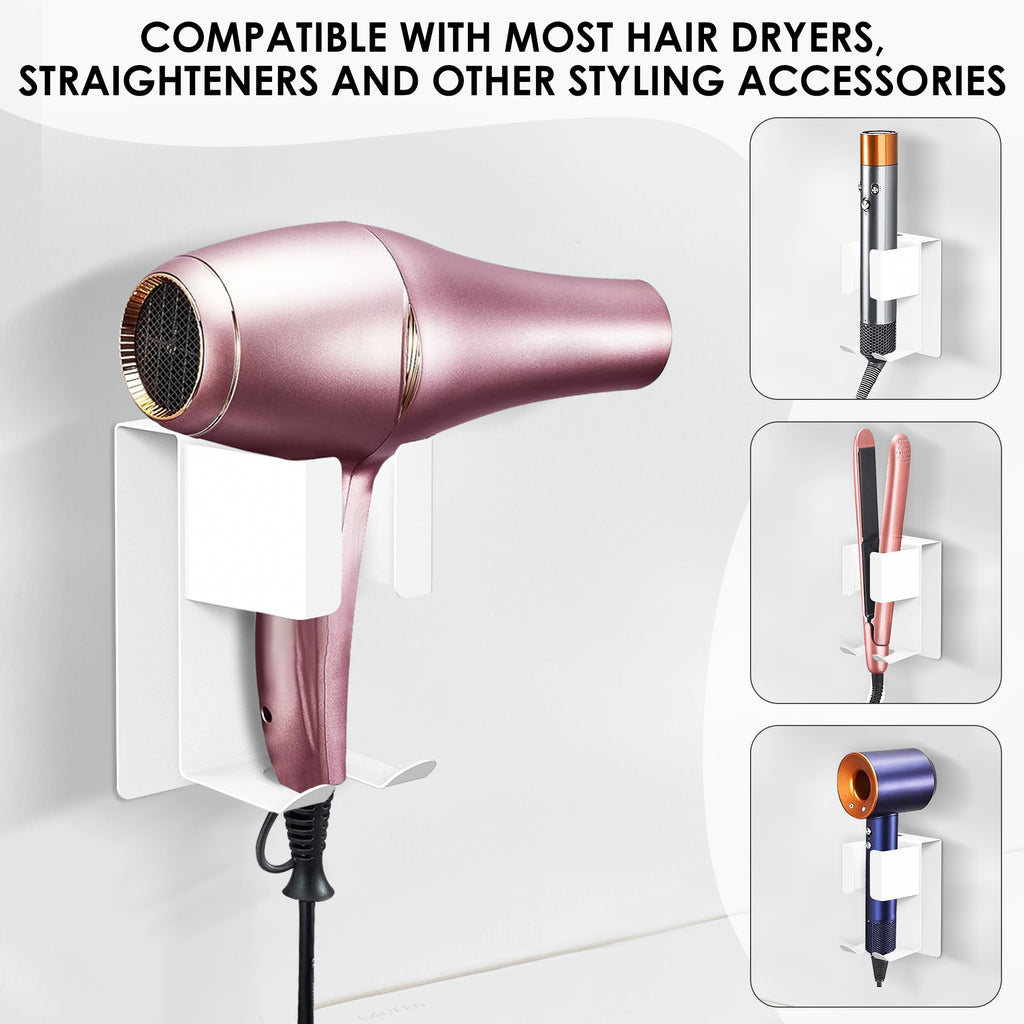 Linkidea Wall Mount Curling Iron Holder, Stainless Steel Hair Straightener Storage, Adhesive Hair Dryer Rack, Bathroom Organizer for Flat Iron, Curling Wand (White)