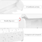 Linkidea Wallmount Toothbrush Holder with Cover for Shower, Space Saving Organizer for RV, Plastic Self Adhesive 6 Slots Tooth Brush Hanger Compatible with Oral-B CrossAction, Colgate ExtraClean