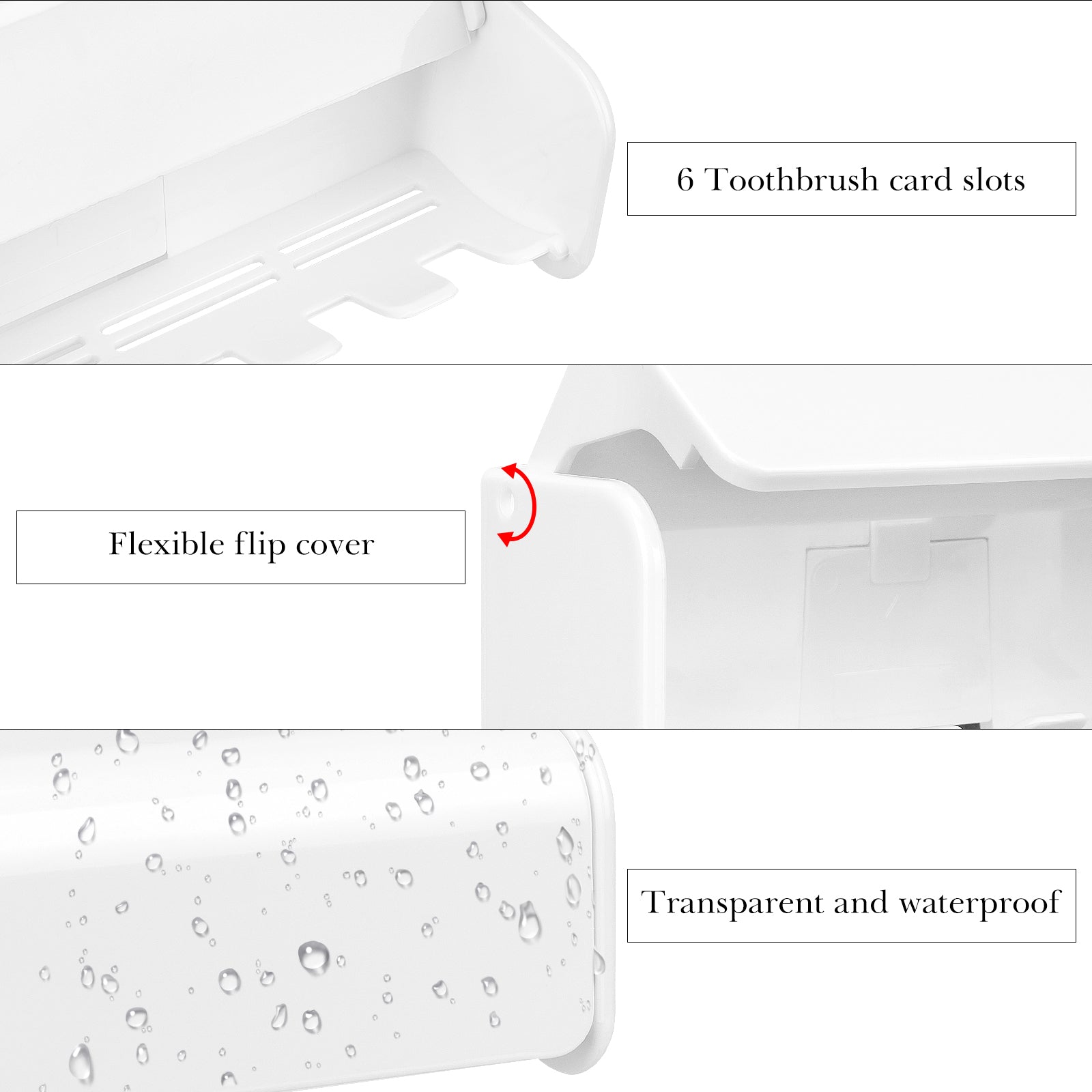 Linkidea Wallmount Toothbrush Holder with Cover for Shower, Space Saving Organizer for RV, Plastic Self Adhesive 6 Slots Tooth Brush Hanger Compatible with Oral-B CrossAction, Colgate ExtraClean
