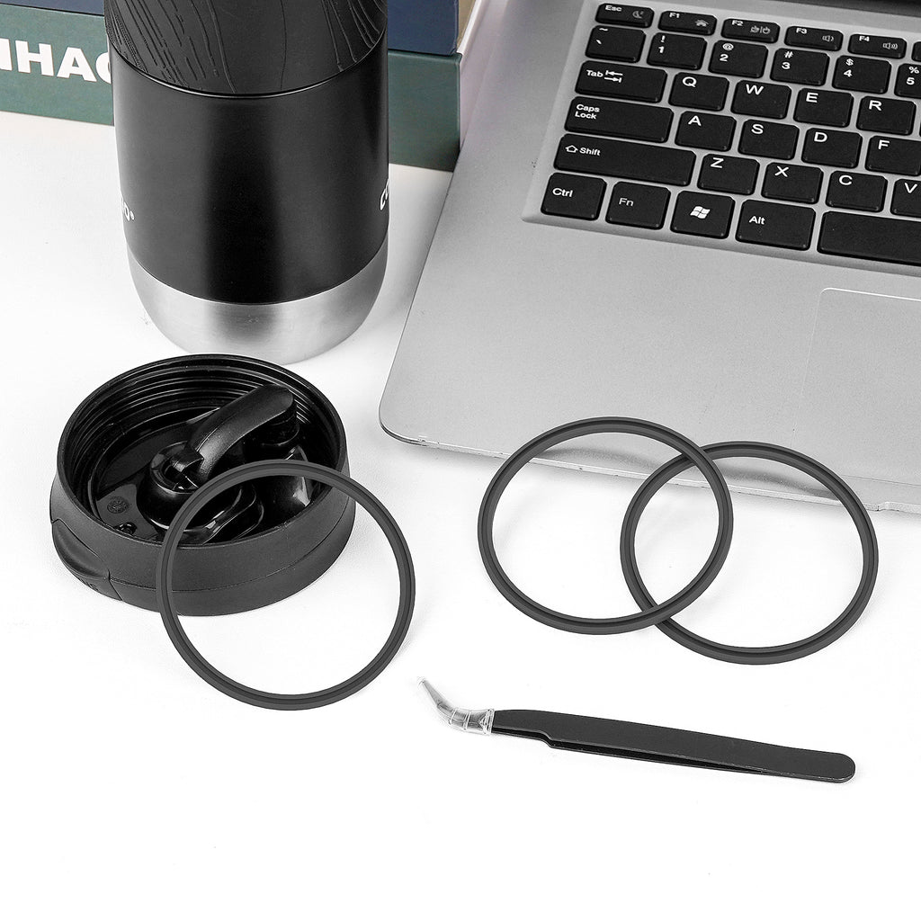 Linkidea 6 Pack Water Bottle Gasket Replacement Compatible with Contigo Byron Snapseal Travel Mug 16oz/20oz, Silicone O Ring Leak Proof Rubber Seal with Tweezer for Bottle Lid, Black