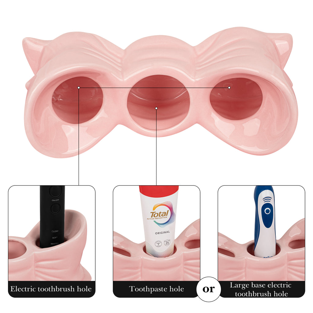 Linkidea Countertop Electric Toothbrush Holder for Bathroom, Bowtie Ceramic Vanity Organizer Stand Compatible with Oral-B iO Series, Philips Sonicare ProtectiveClean (Pink)
