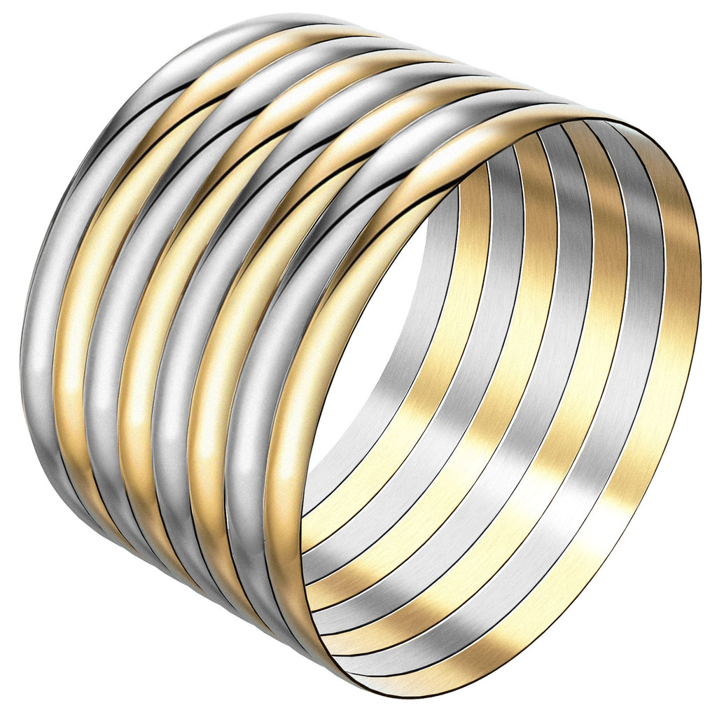 65 mm (2.56") Bangle Set of 8 for Women, 6 mm Wide Gold & Silver-Tone Stainless Steel Stackable Bracelets - Fits Palm Width up to ~90 mm