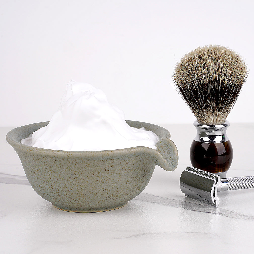 Linkidea Ceramic Shaving & Beard Grooming Bowl for Men, Wide Mouth Lathering Cup for Wet Razors, Traditional Shave Cream Cup (Grey)