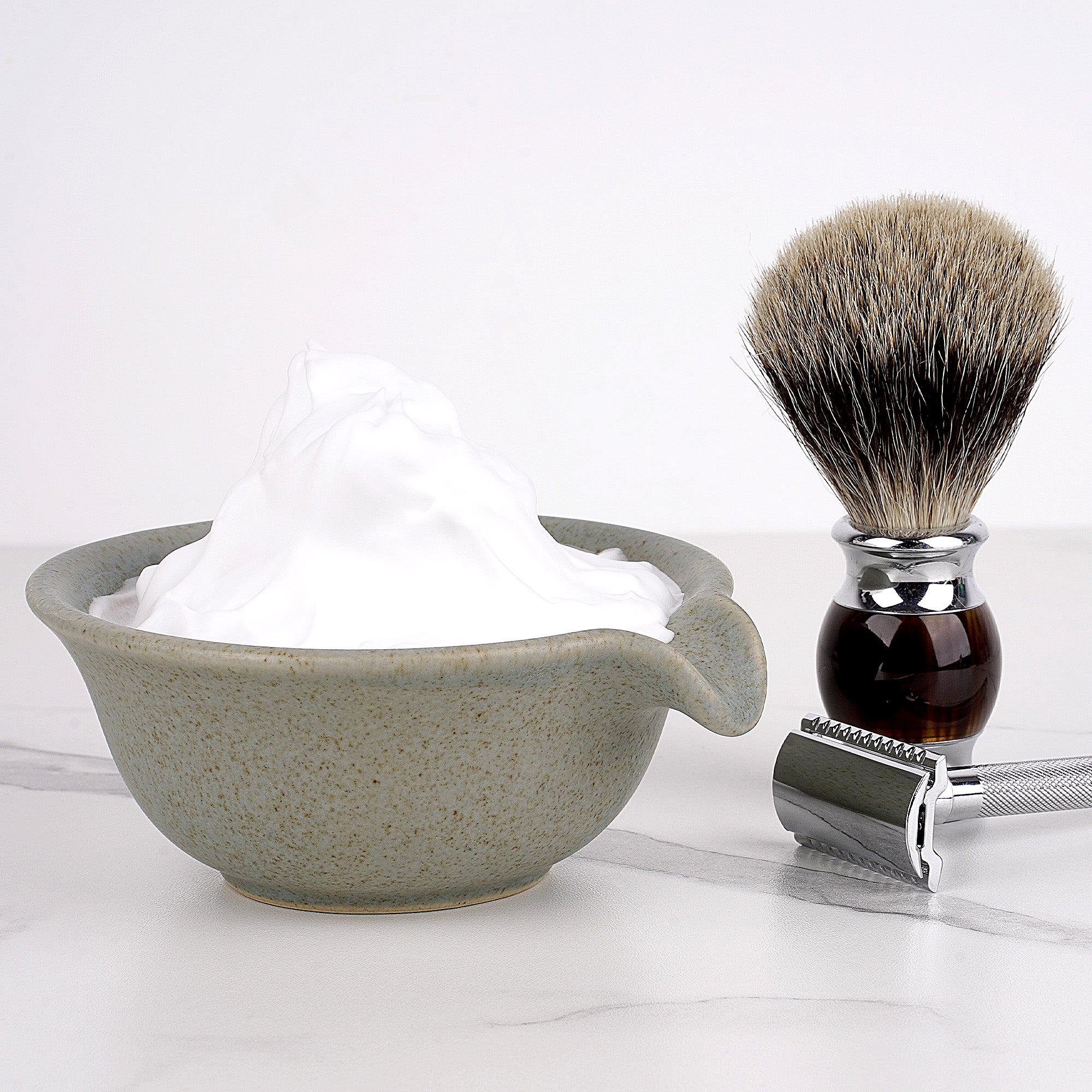 Linkidea Ceramic Shaving & Beard Grooming Bowl for Men, Wide Mouth Lathering Cup for Wet Razors, Traditional Shave Cream Cup (Grey)