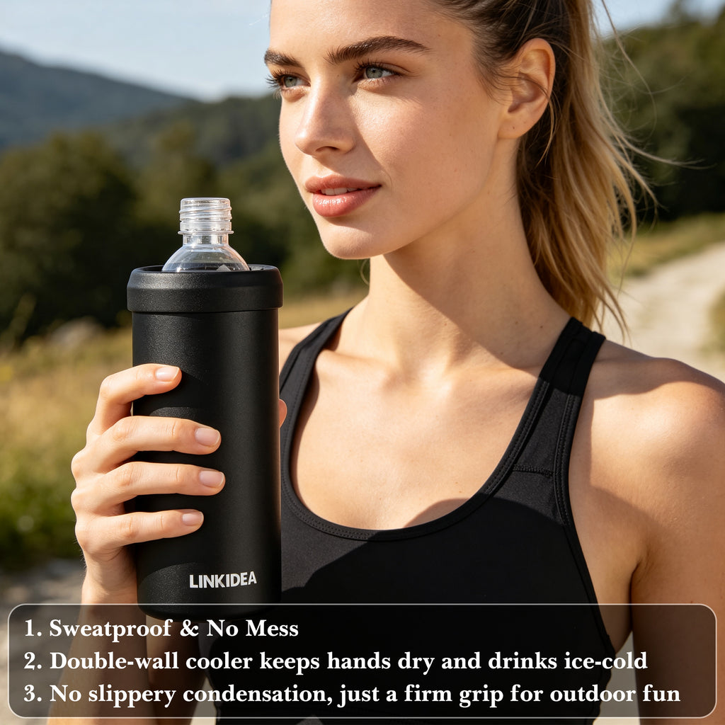 Linkidea Bottled Water Cooler Holder Compatible with Smartwater 16.9 Fl Oz, Evian 16.9 Fl Oz, Insulated Stainless Steel Disposable Water Bottle Holder, Keep Drinks Cold