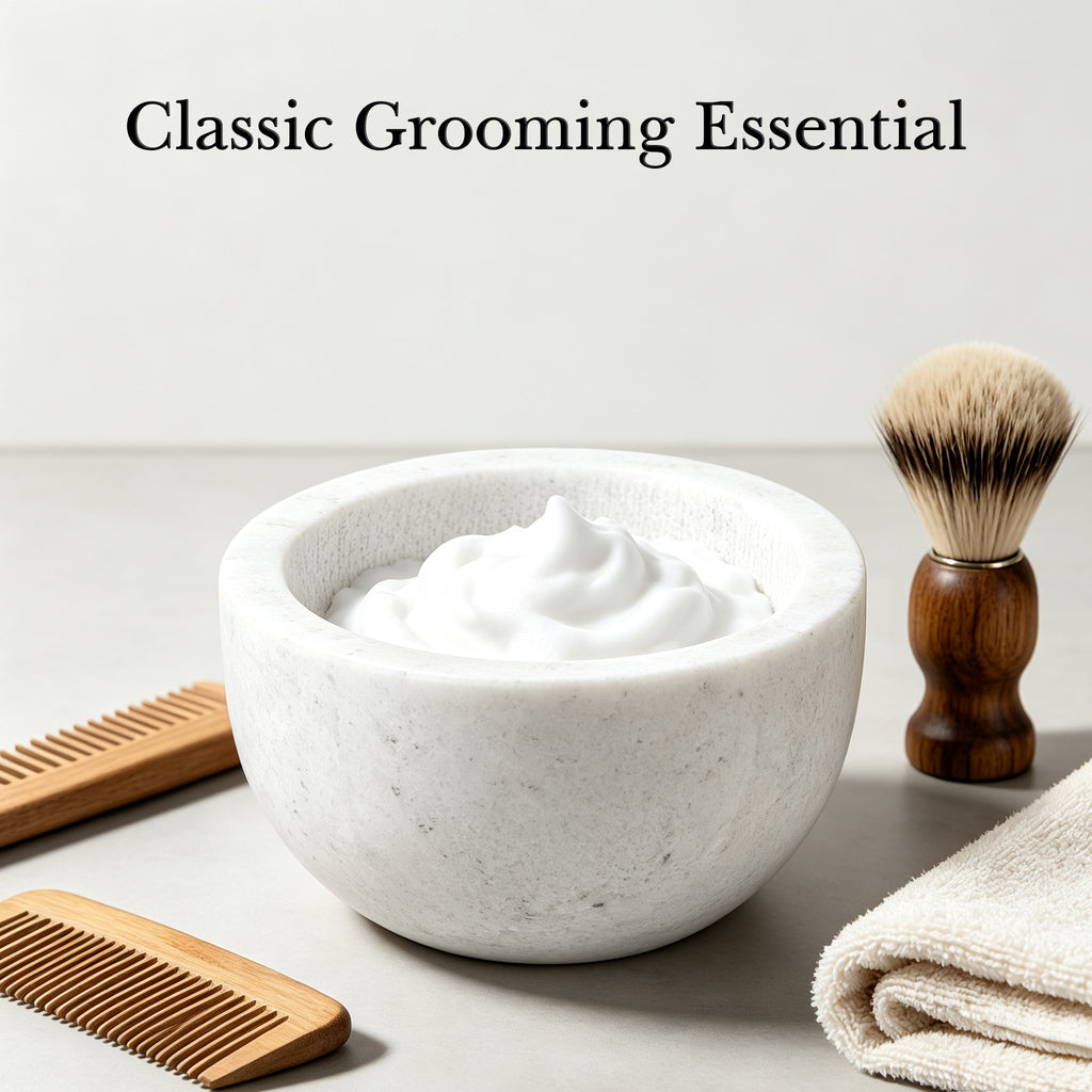 Linkidea Marble Shaving Soap Bowl, 100% Natural Marble with Interior Grooves for Maximum Lather, Heat Retaining Stone Provides a Luxurious Hot Shave Experience, Gift for Husband, Dad (White)