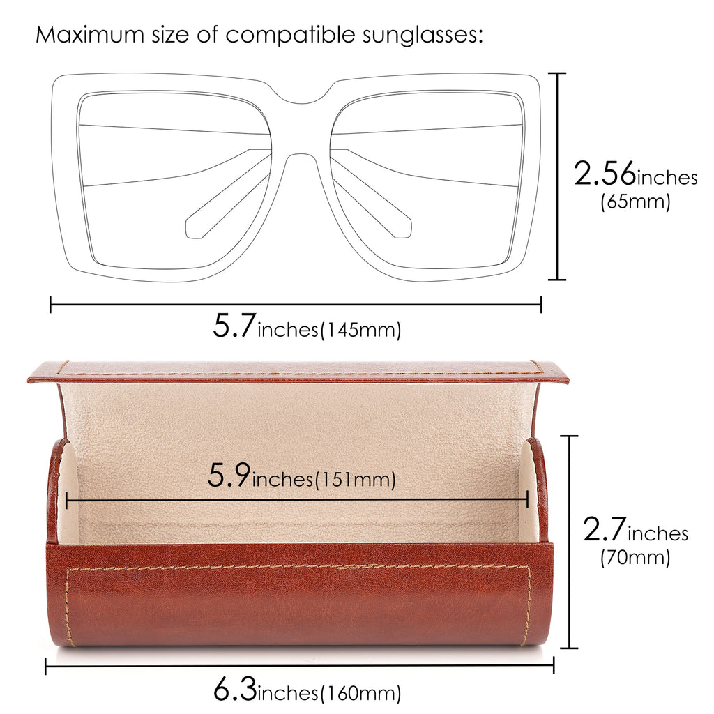 Extra Large Hard Shell Sunglasses Case, Oversized Sun Glasses Storage Organizer Compatible with RayBan RB8097 RB8089 RB4098 Persol PO3352S PO3328S PO3311S (XL / Brown-Red)