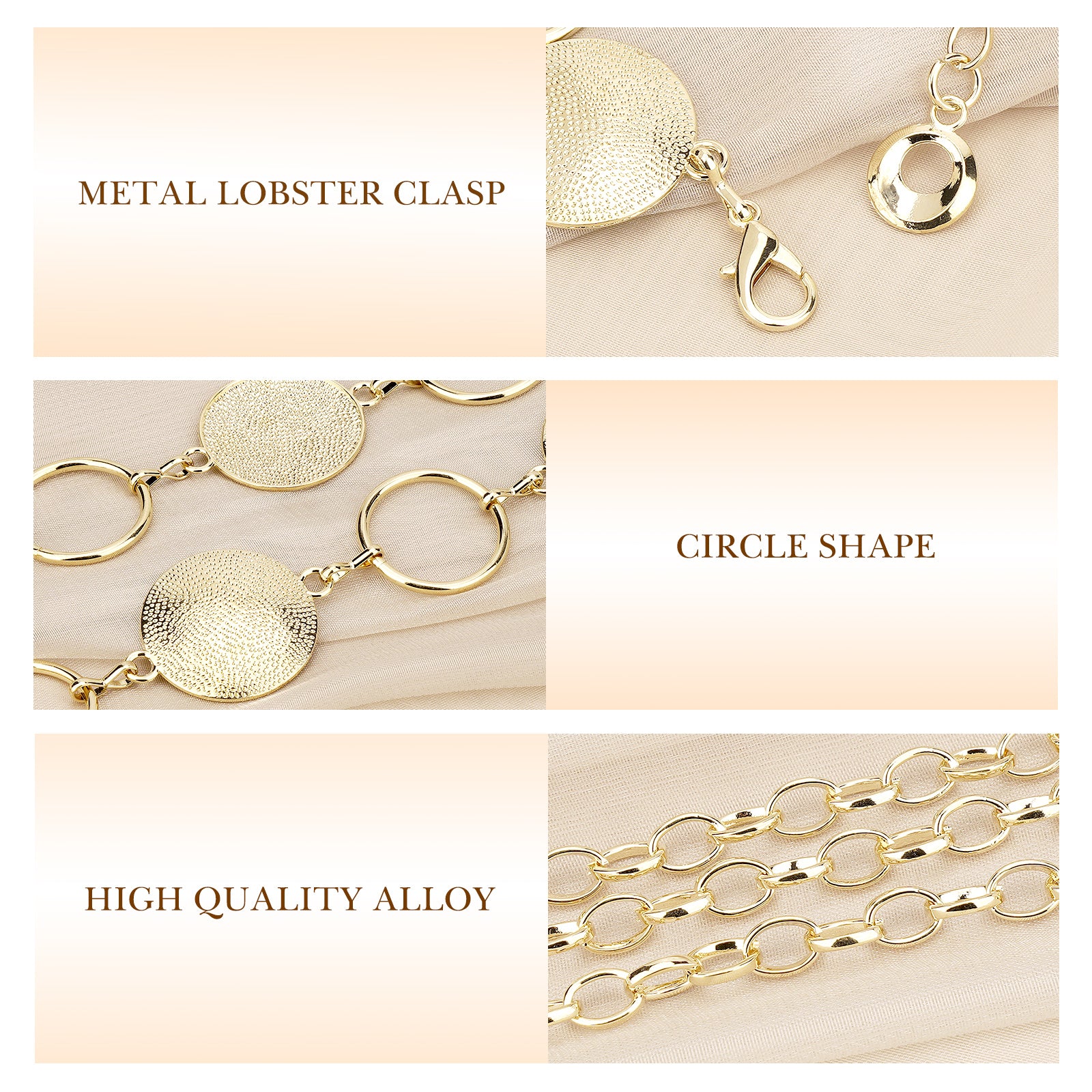 Plus Size Chain Belt for Women, Round Pieces Metal Chain Belt Women Belly Waist Chains, Extra Long Body Chain, 31.5-51.2 Inch Adjustable Chunky Belt Chain (XL, Gold)