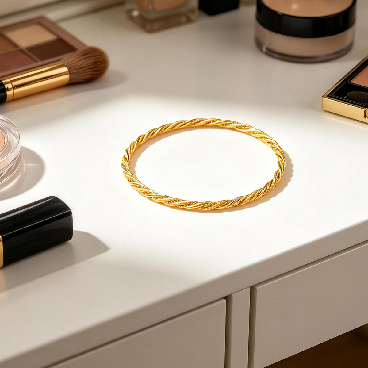 Gold Bangle Bracelet for Women, Extra Large Closed Bangle, Twisted Texture Bracelet for Plus Size Thick Wrists, 2.76 Inch Inner Diameter